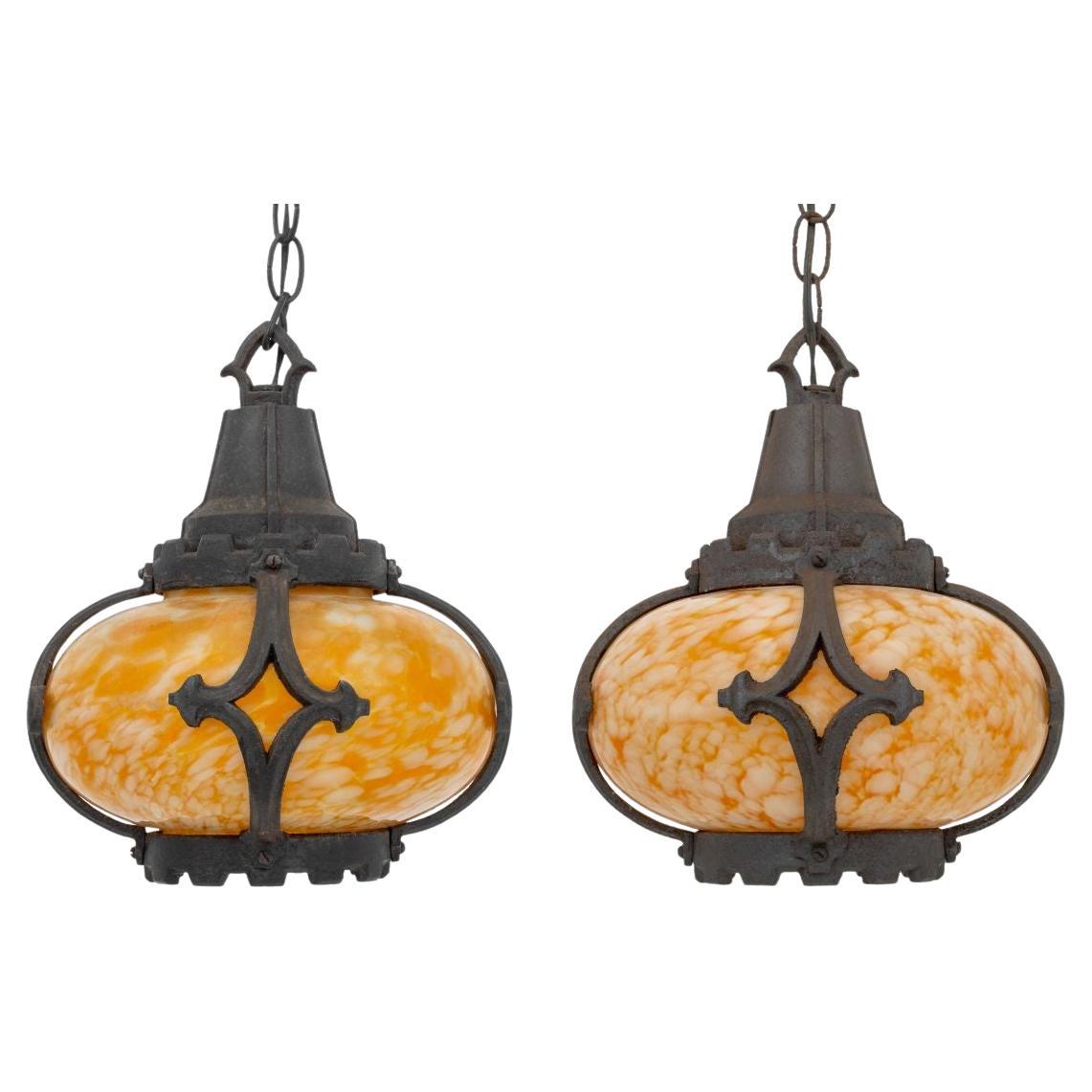 Gothic Revival Iron Molted Glass Hall Lanterns, 2