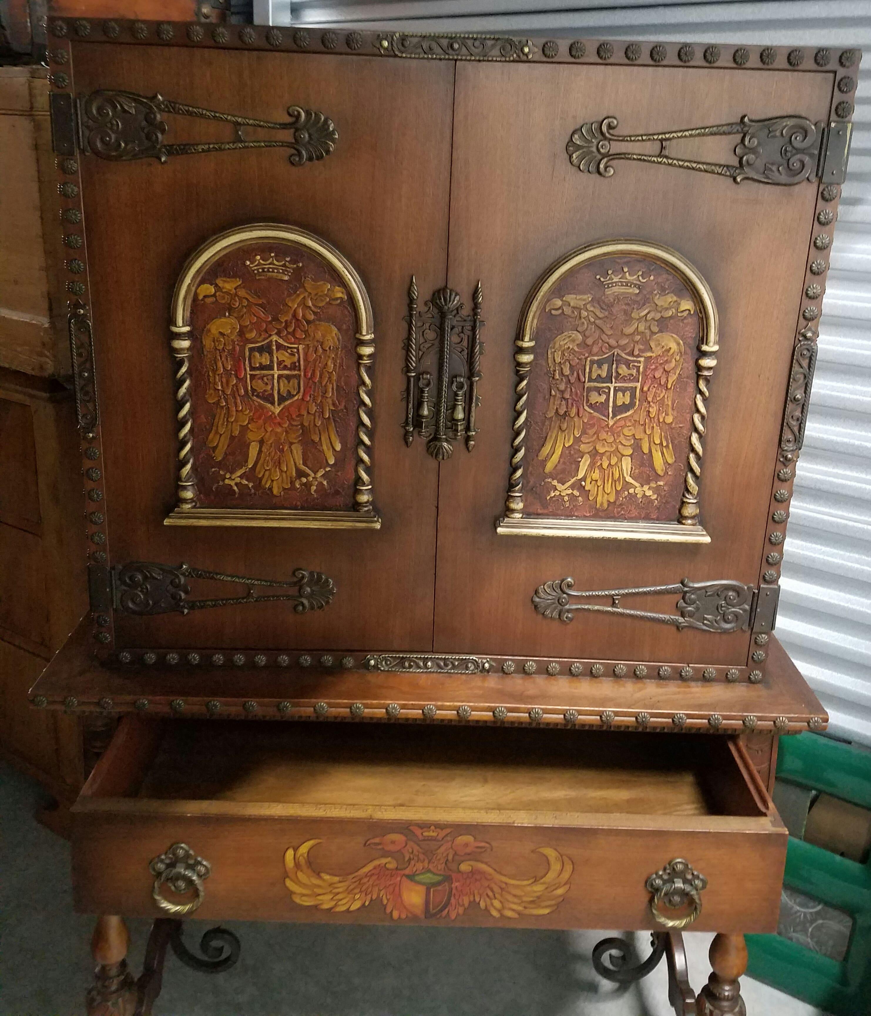 Mid-20th Century Gothic Revival Mahogany Antique Cabinet with Stromberg-Carlson Radio For Sale