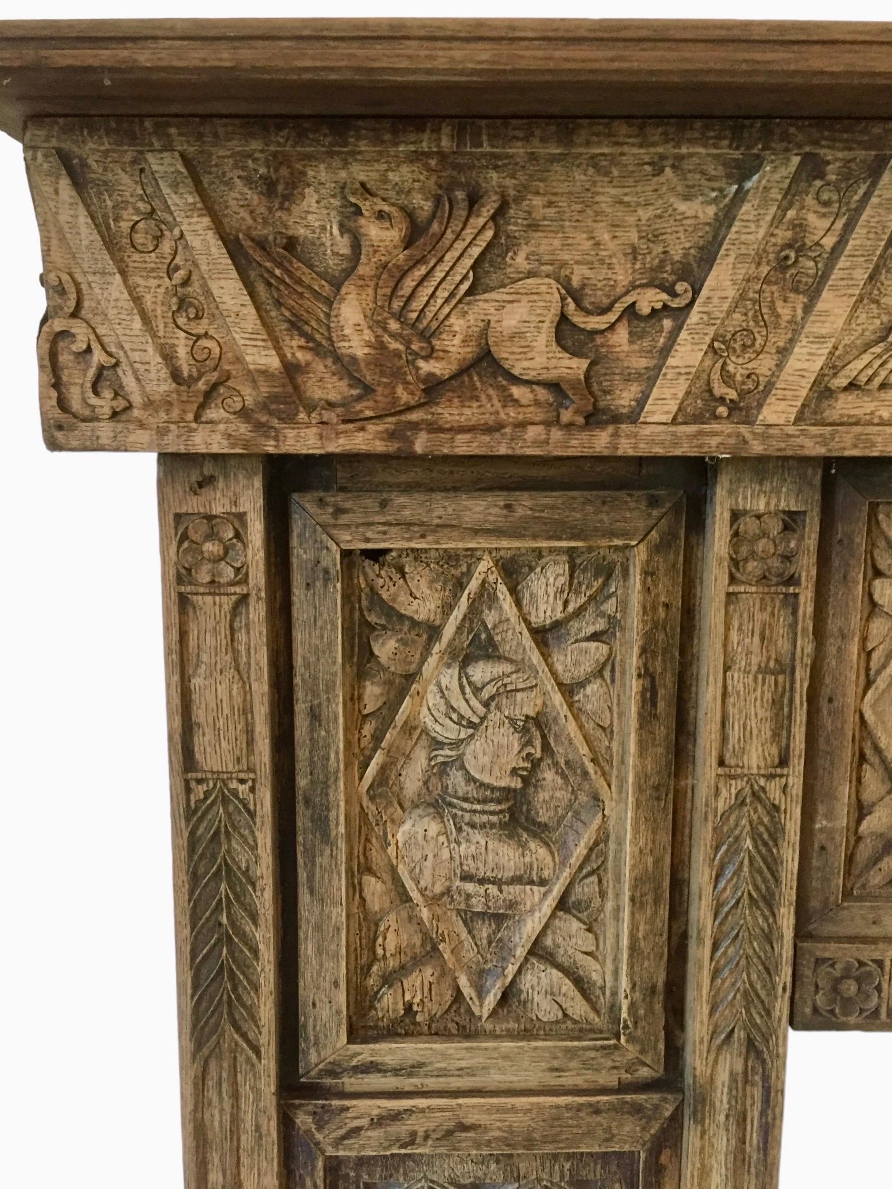 Gothic Revival / Neo Gothic Fireplace carved oak - 19th - 15th panels - France 7
