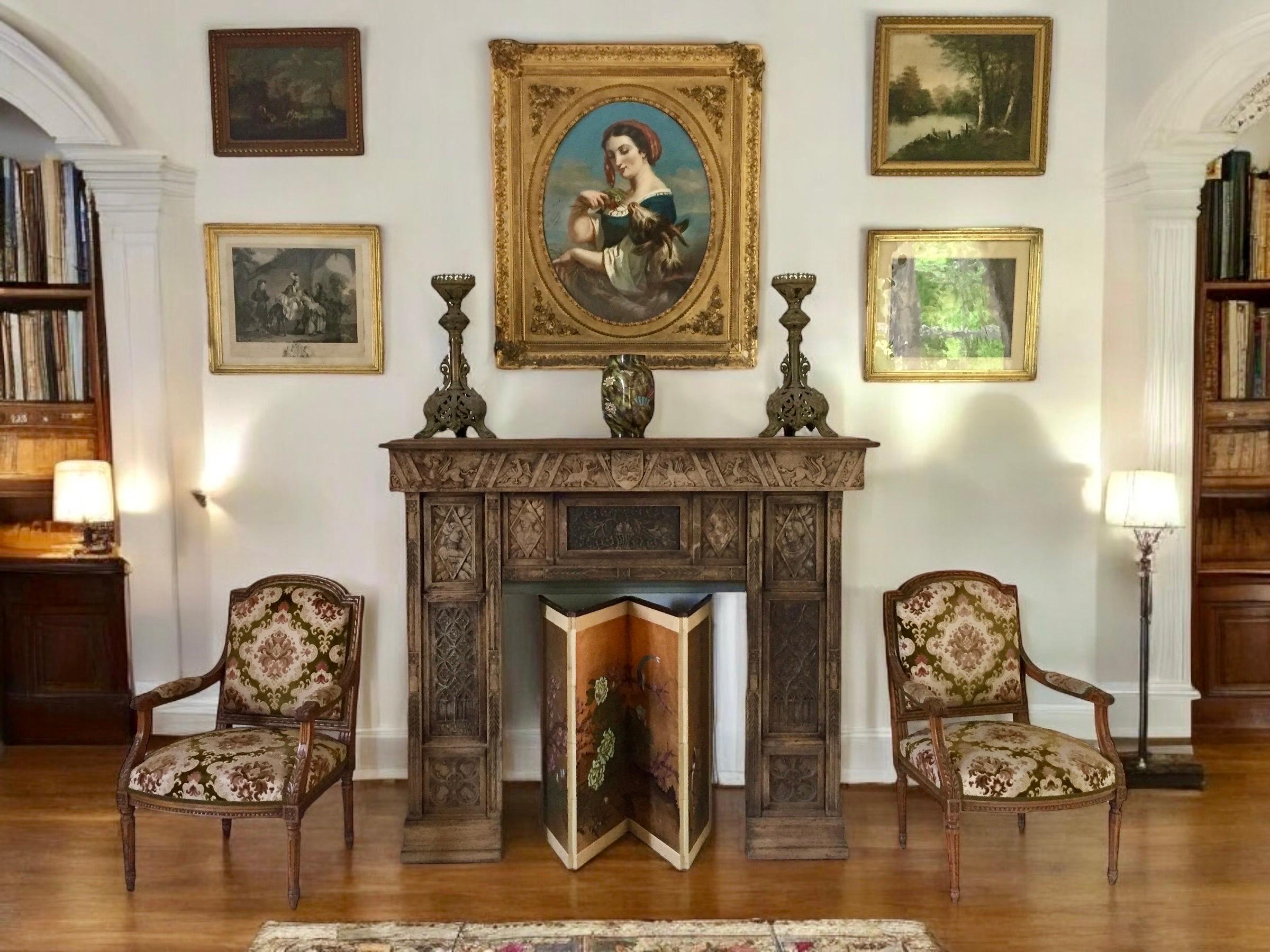 Gothic Revival / Neo Gothic Fireplace carved oak - 19th - 15th panels - France 10