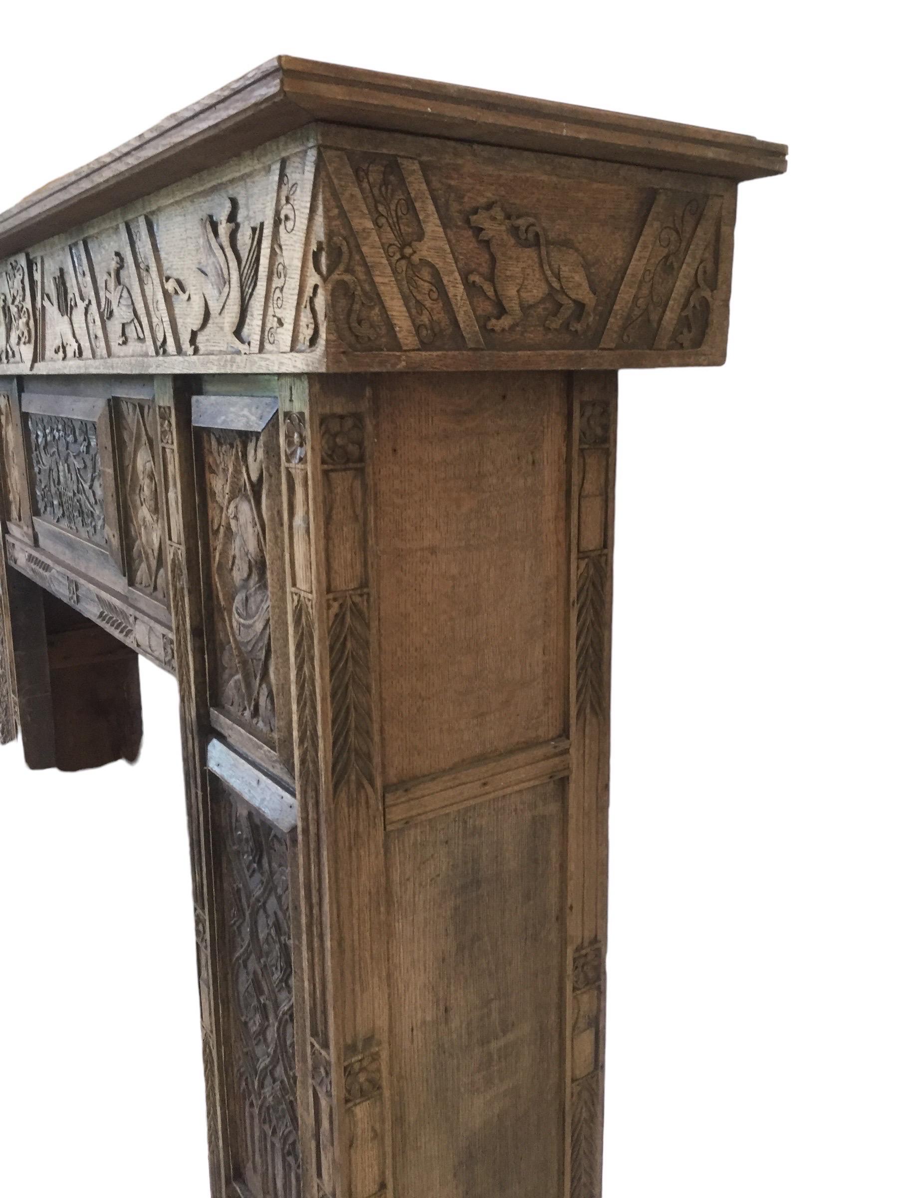 French Gothic Revival / Neo Gothic Fireplace carved oak - 19th - 15th panels - France
