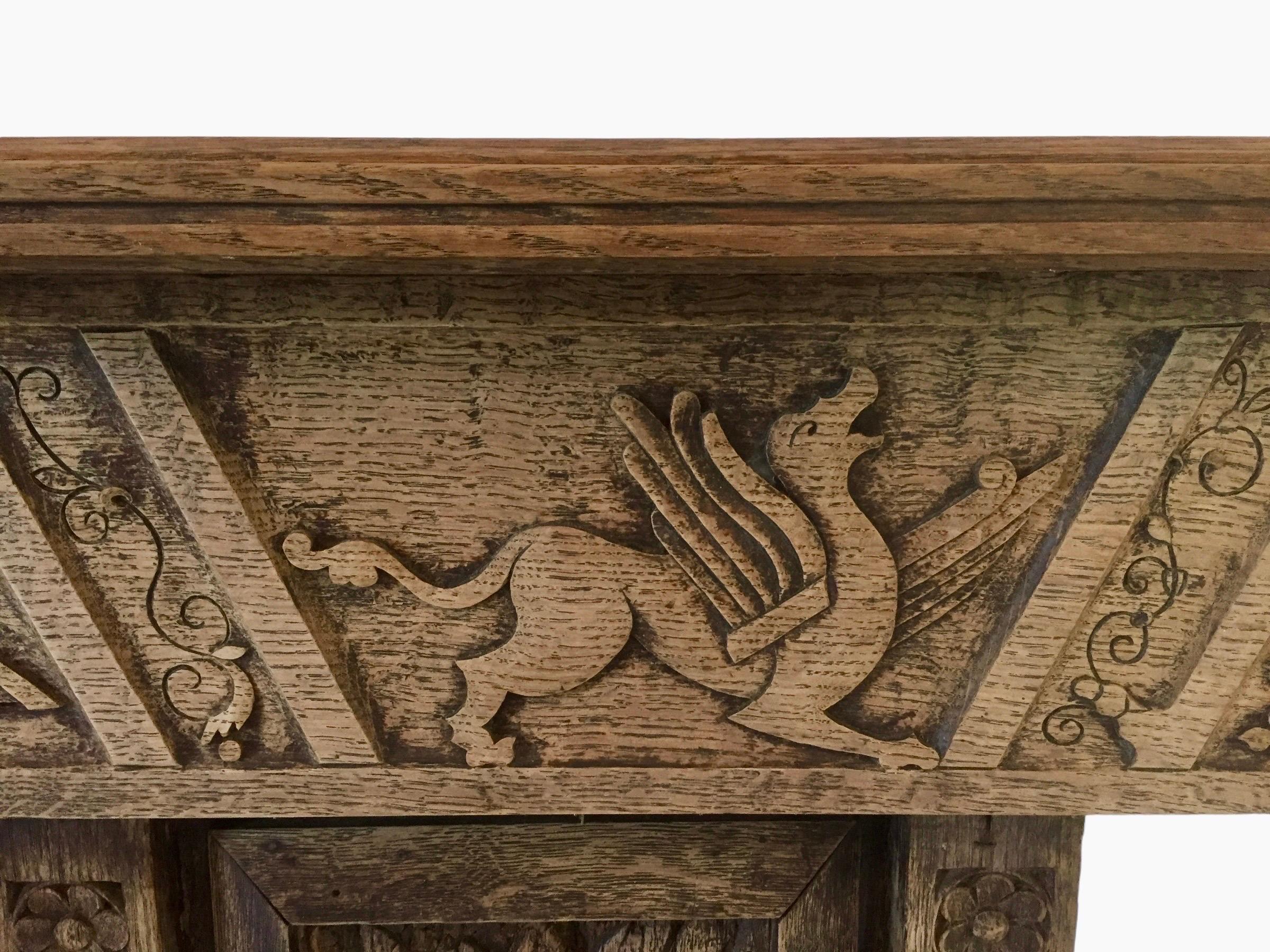 Gothic Revival / Neo Gothic Fireplace carved oak - 19th - 15th panels - France 1