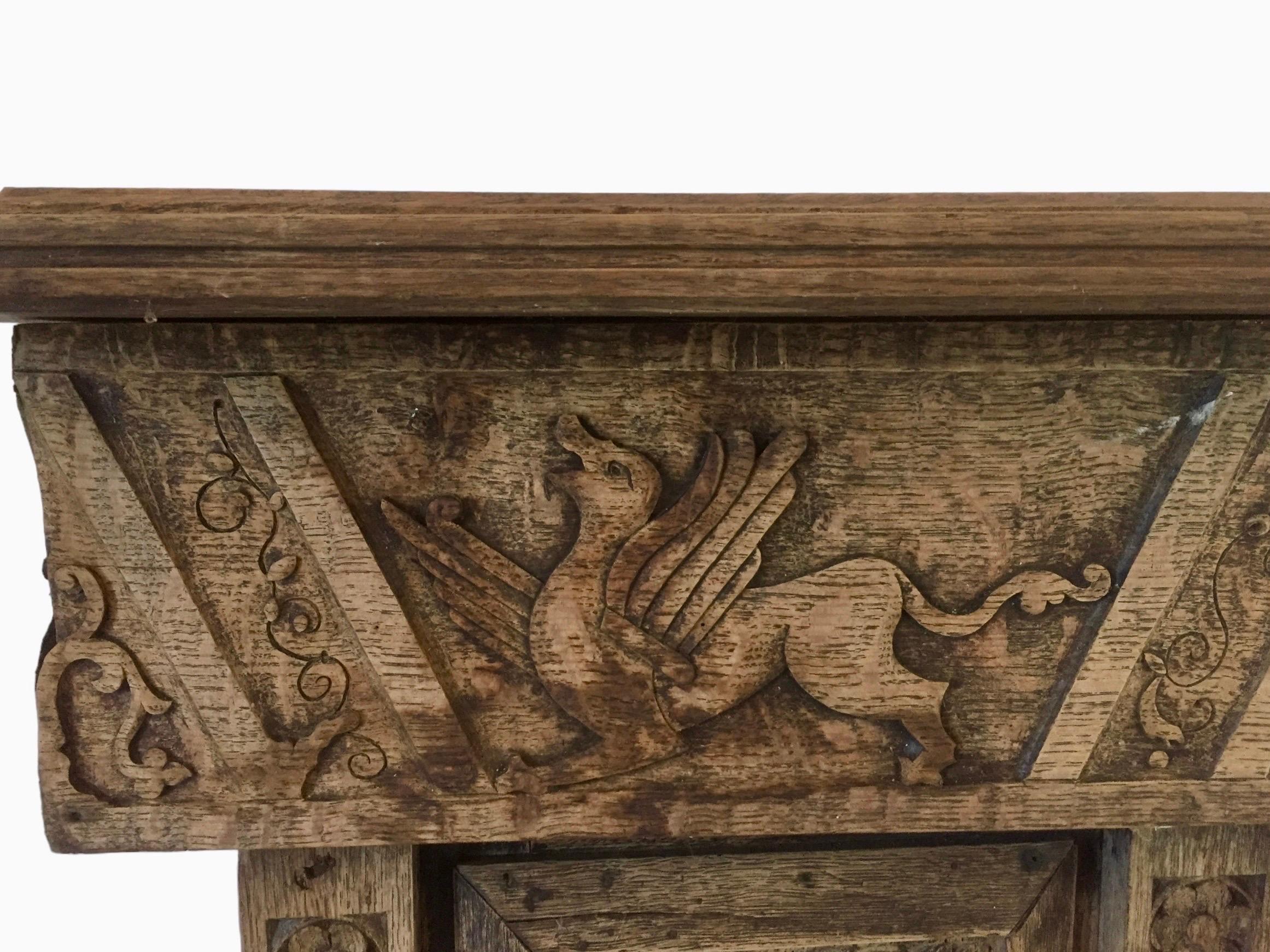 Gothic Revival / Neo Gothic Fireplace carved oak - 19th - 15th panels - France 2