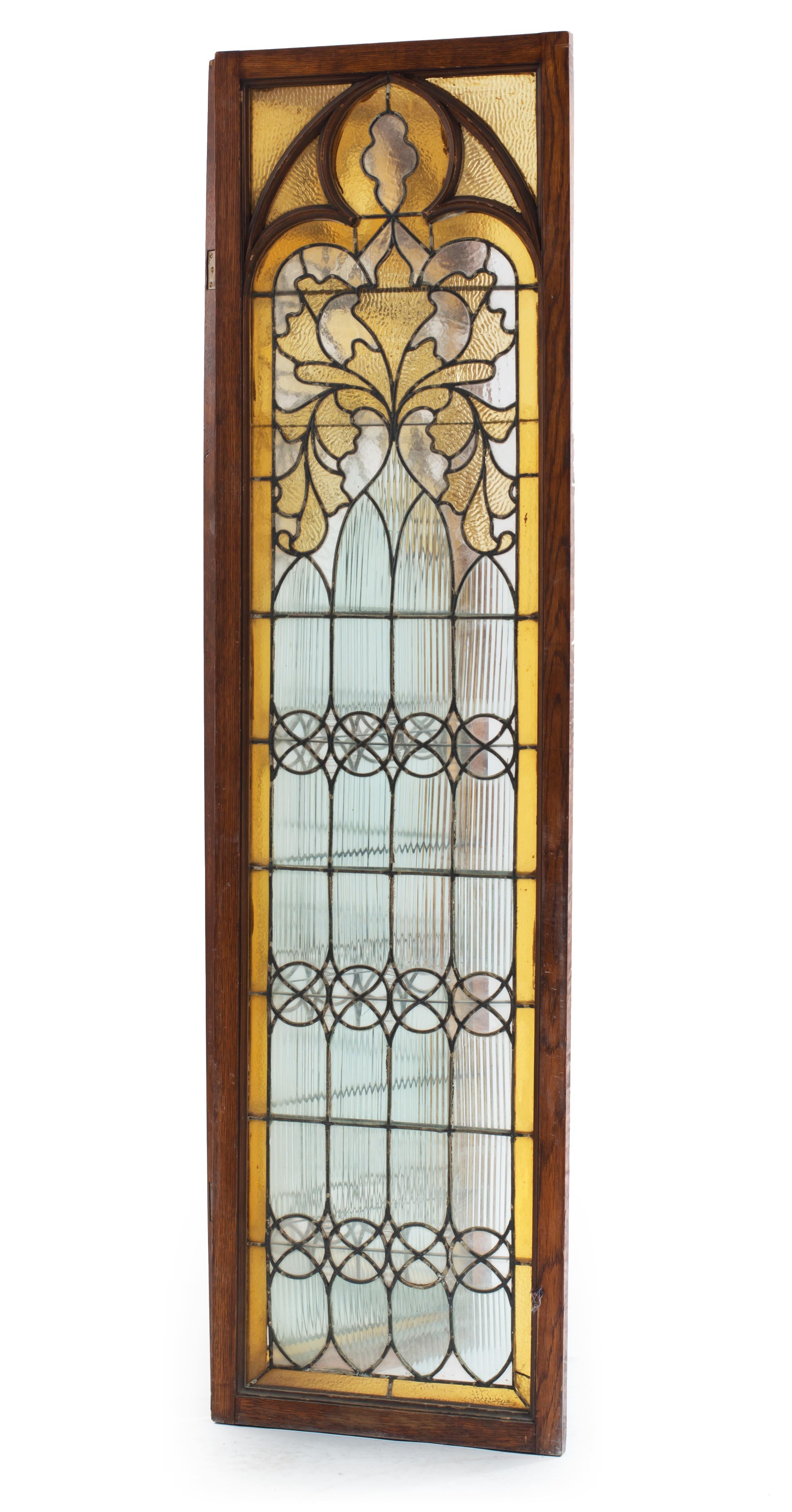 English Gothic Revival style (19th Century) oak 3 fold screen with stained and leaded glass panels.