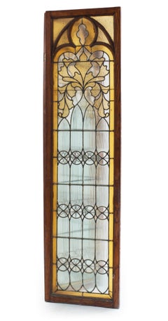 Gothic Revival Oak 3-Fold Screen with Stain Glass Panels