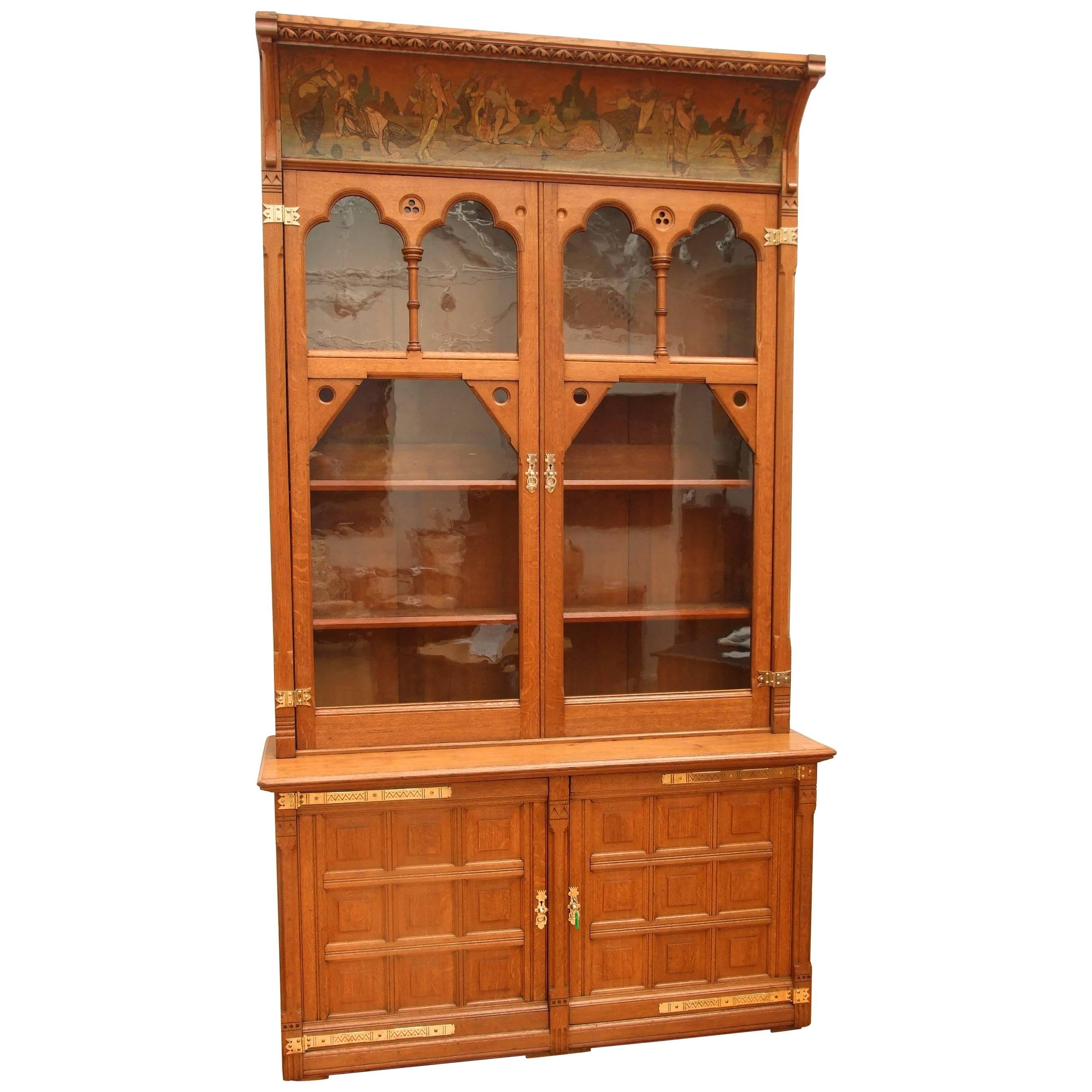 Gothic Revival Oak Bookcase For Sale