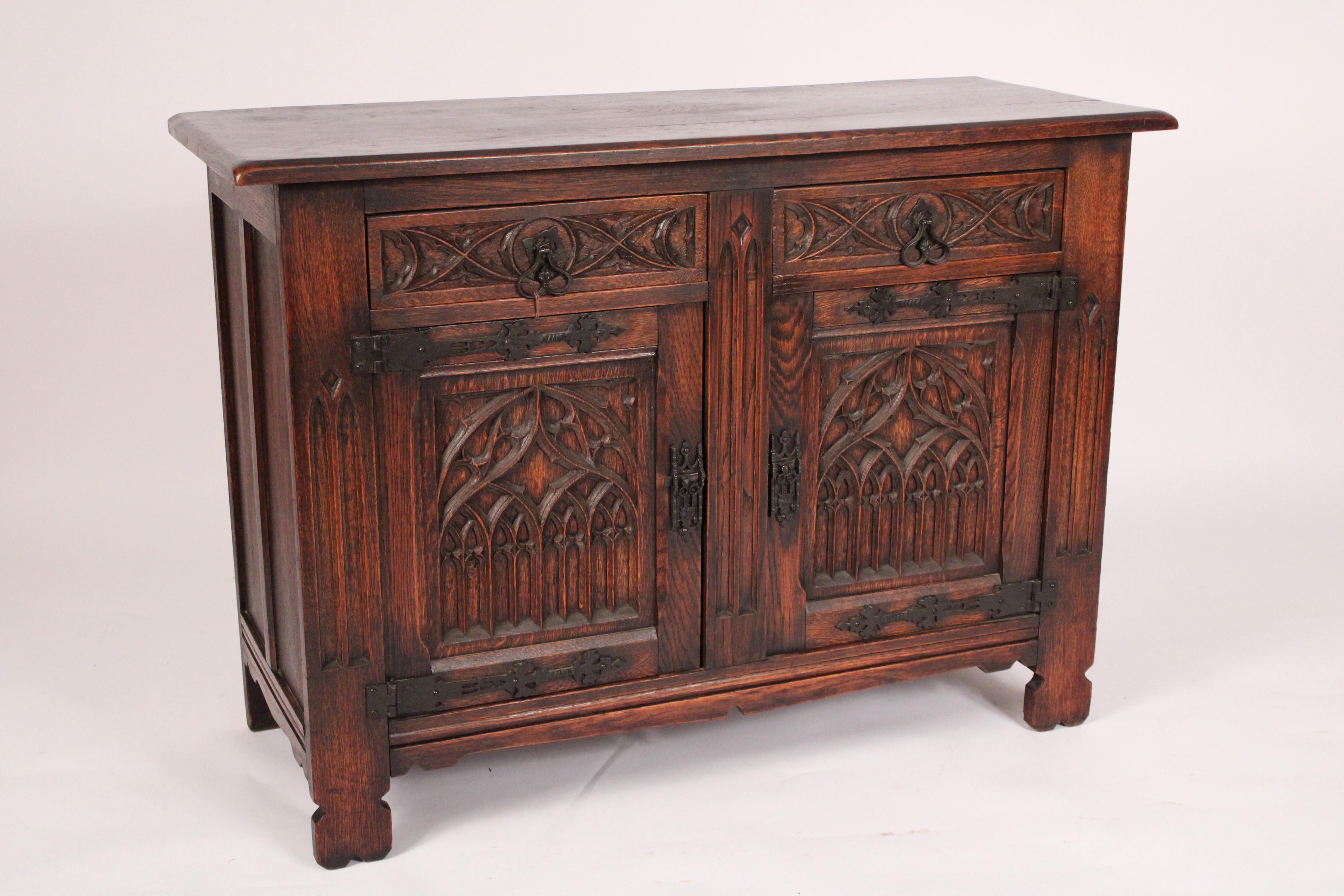 Gothic Revival Oak Cabinet In Good Condition For Sale In Laguna Beach, CA