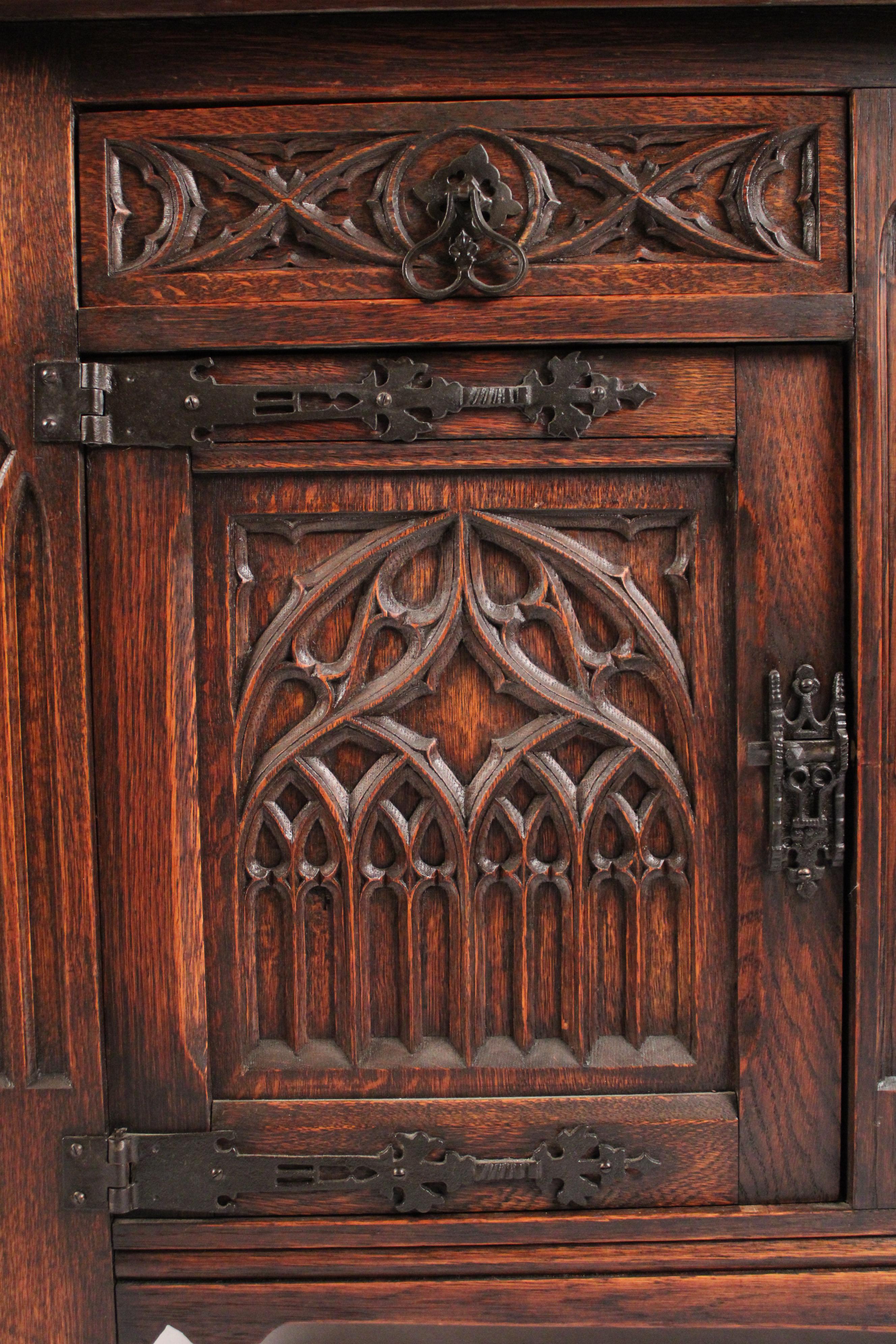 Gothic Revival Oak Cabinet For Sale 4
