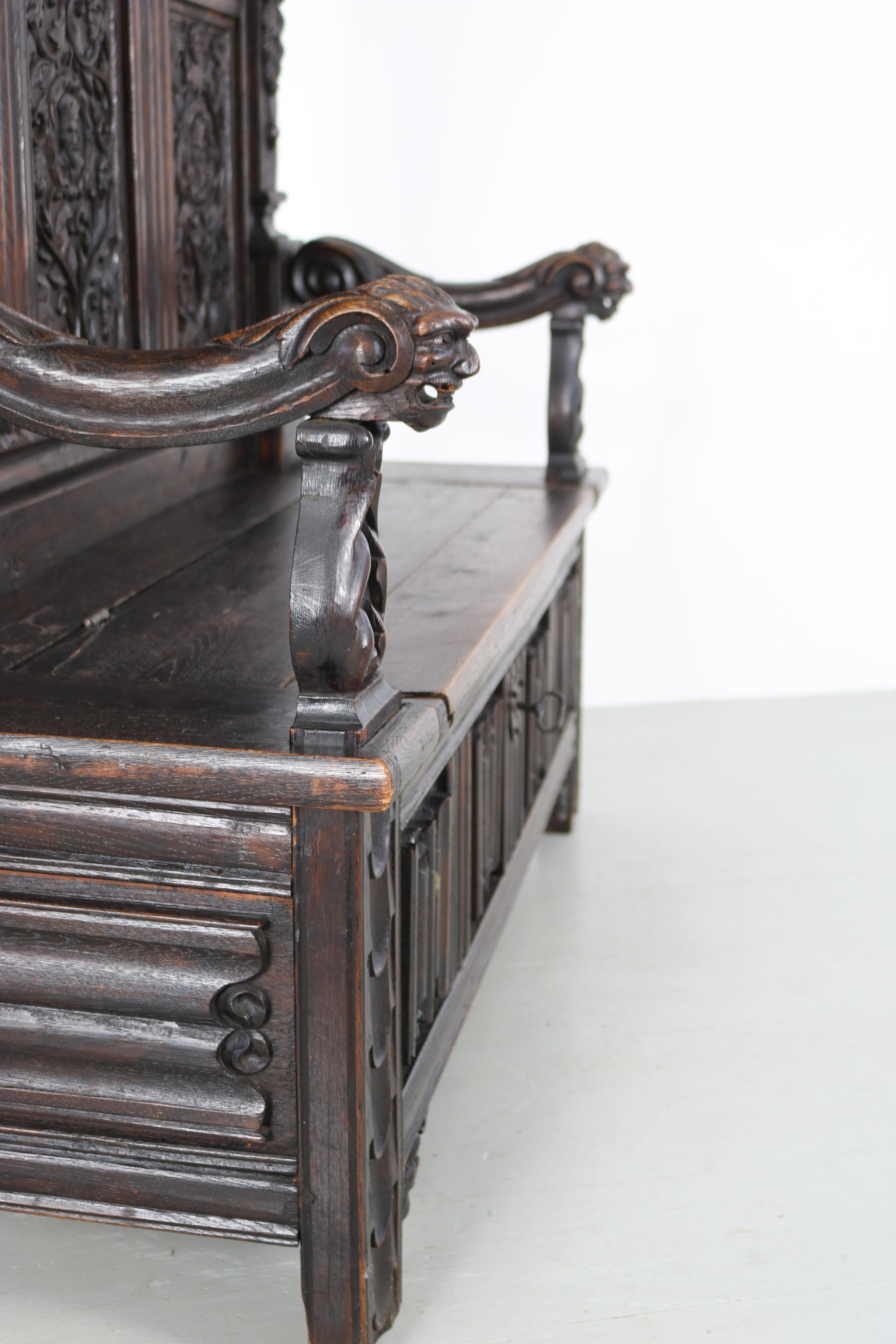 Gothic-Revival Oak Chest Bench For Sale 3