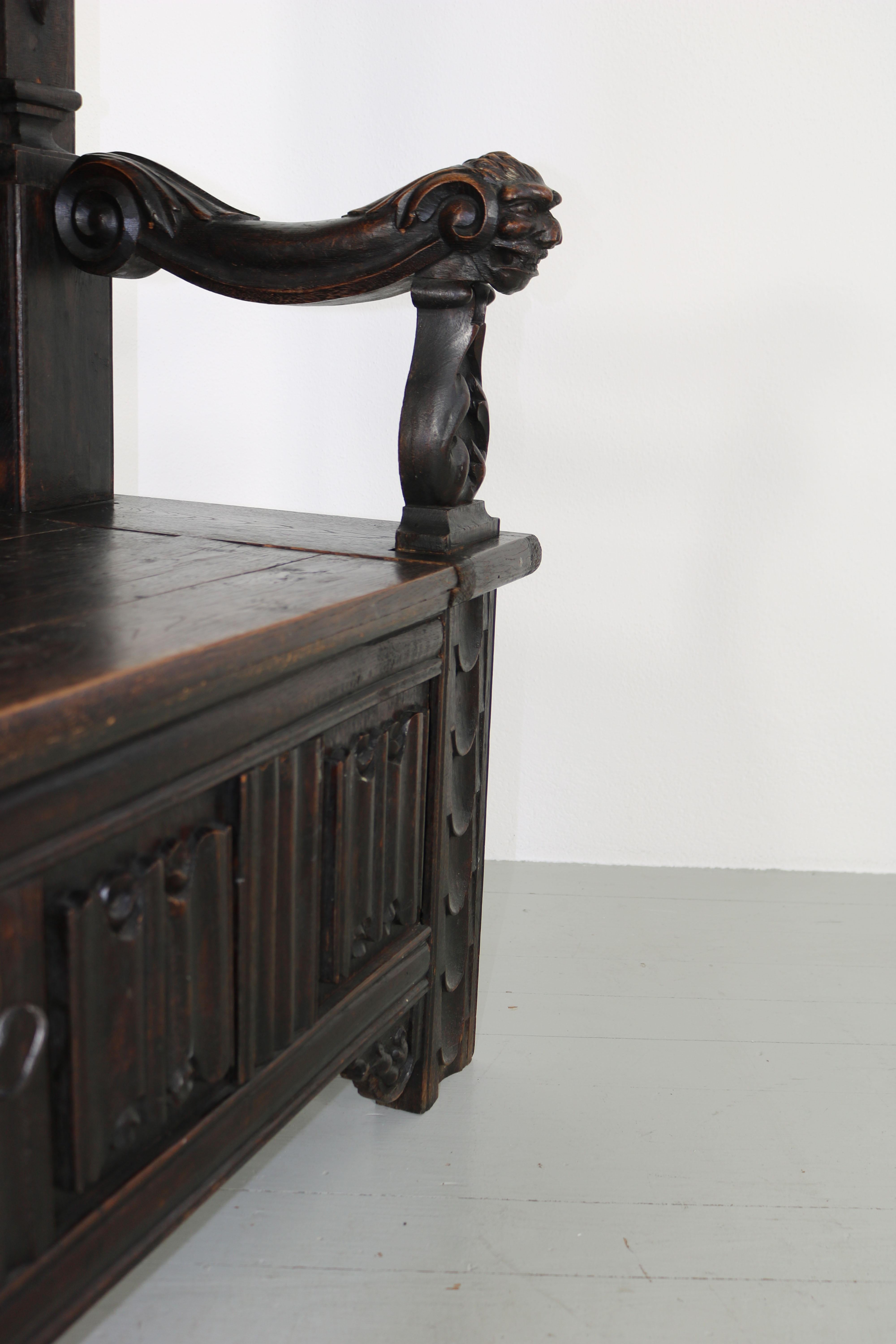 Gothic-Revival Oak Chest Bench For Sale 7