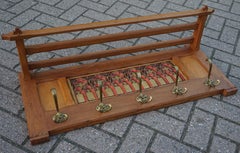 Gothic Revival Oak Coat Rack w. Hand Carved & Painted Church Window Like Panels