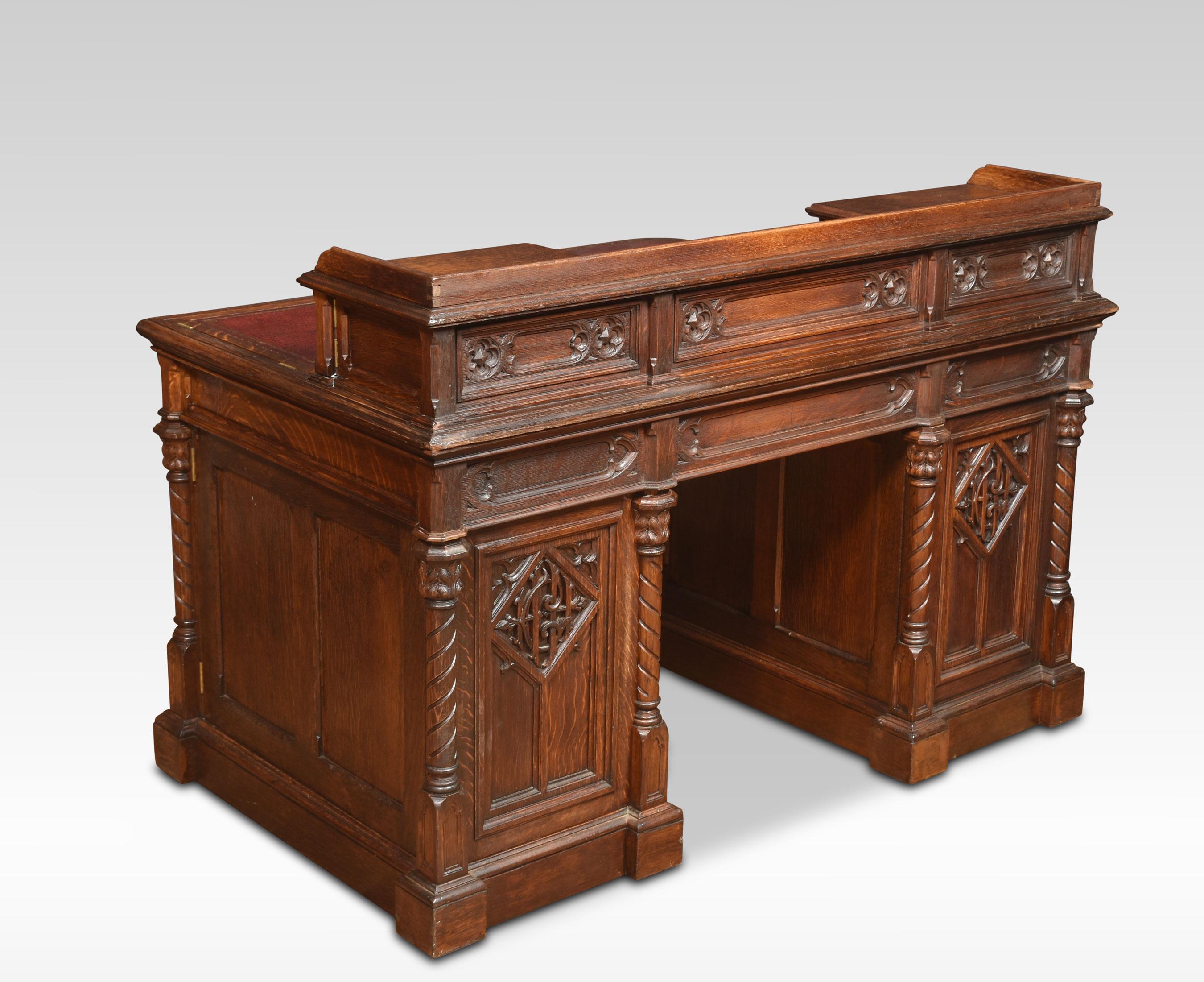 Gothic Revival Oak Dickens Style Desk 6