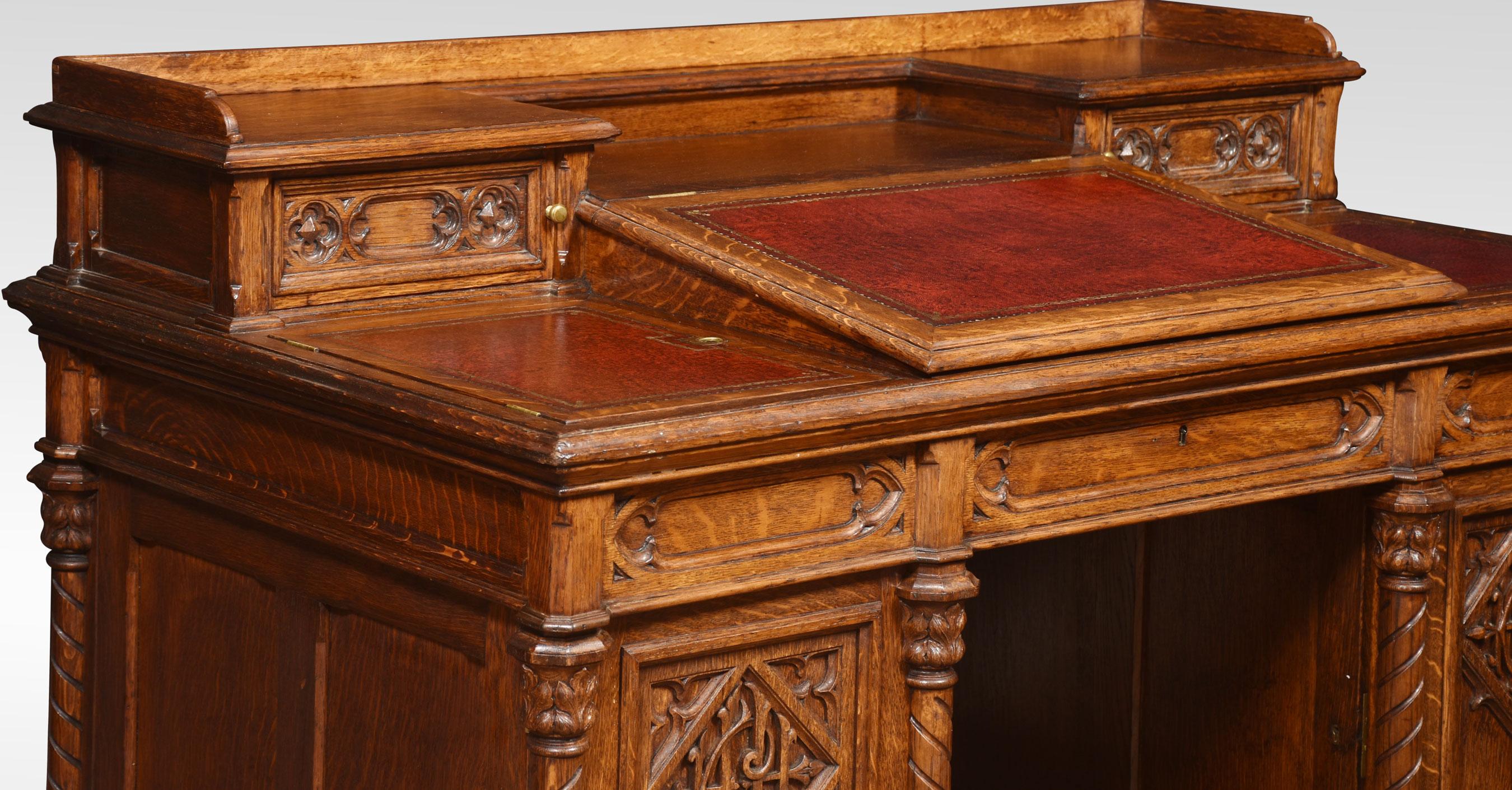 19th Century Gothic Revival Oak Dickens Style Desk