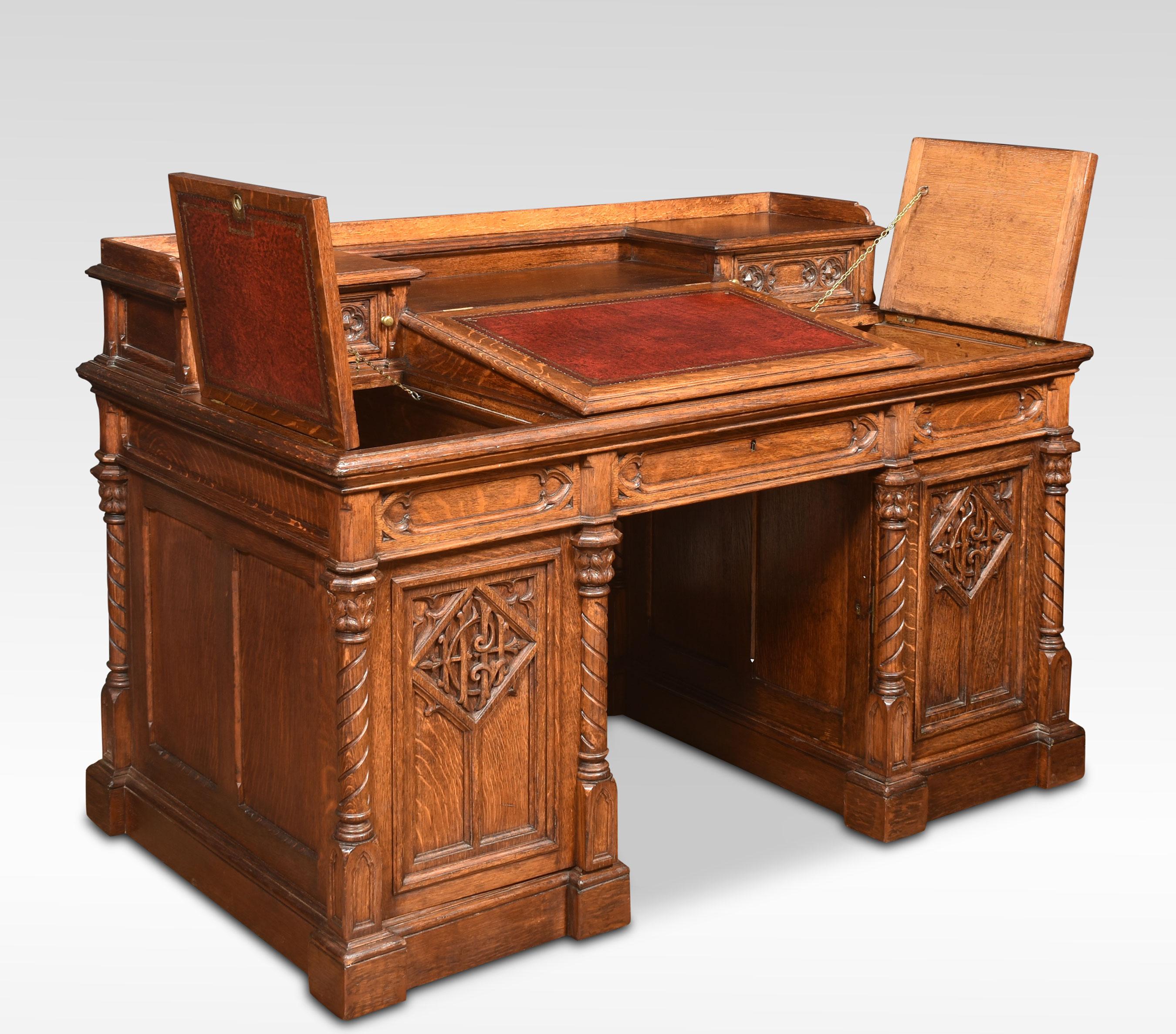 Gothic Revival Oak Dickens Style Desk 2