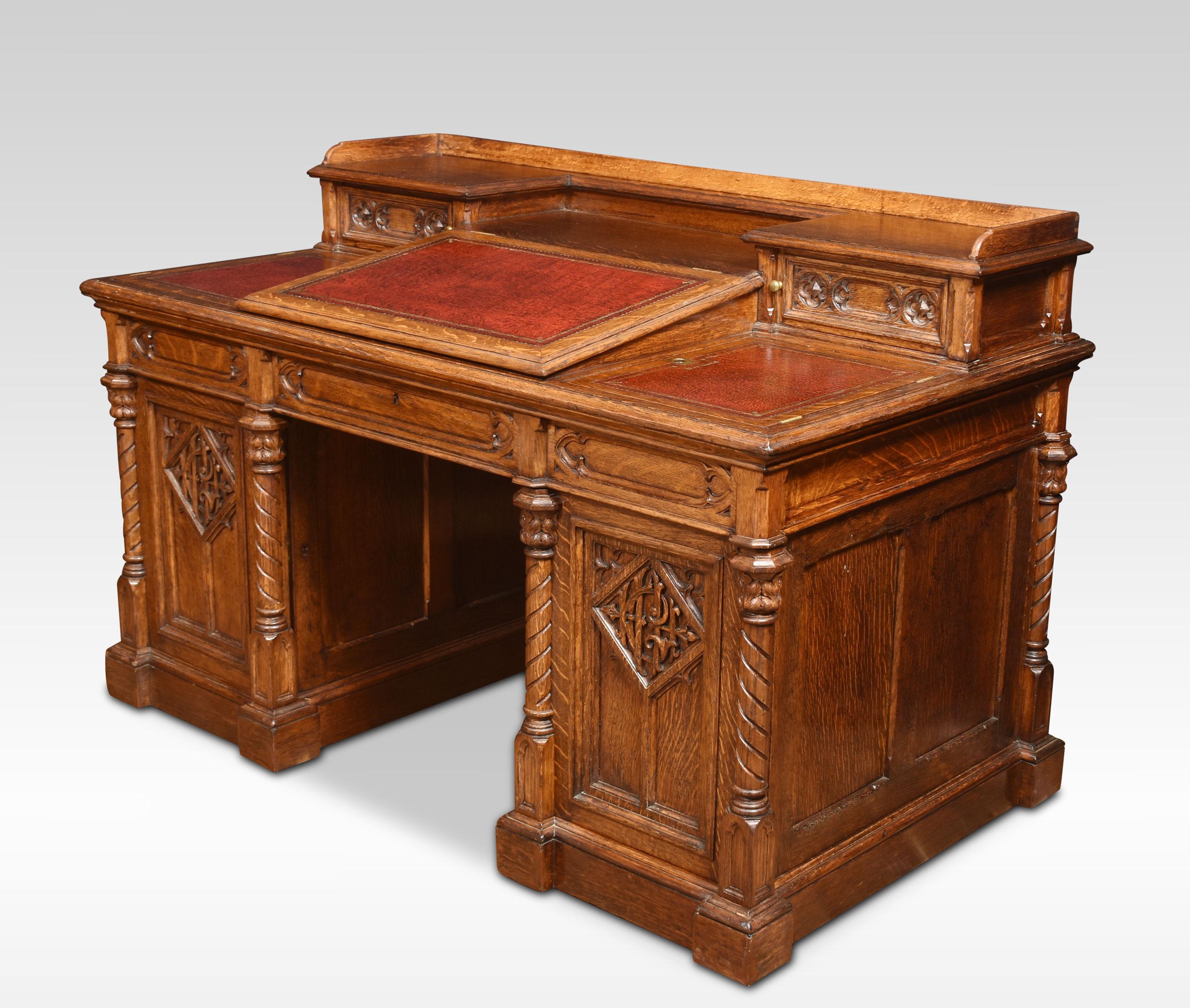 Gothic Revival Oak Dickens Style Desk 3