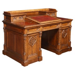 Antique Gothic Revival Oak Dickens Style Desk