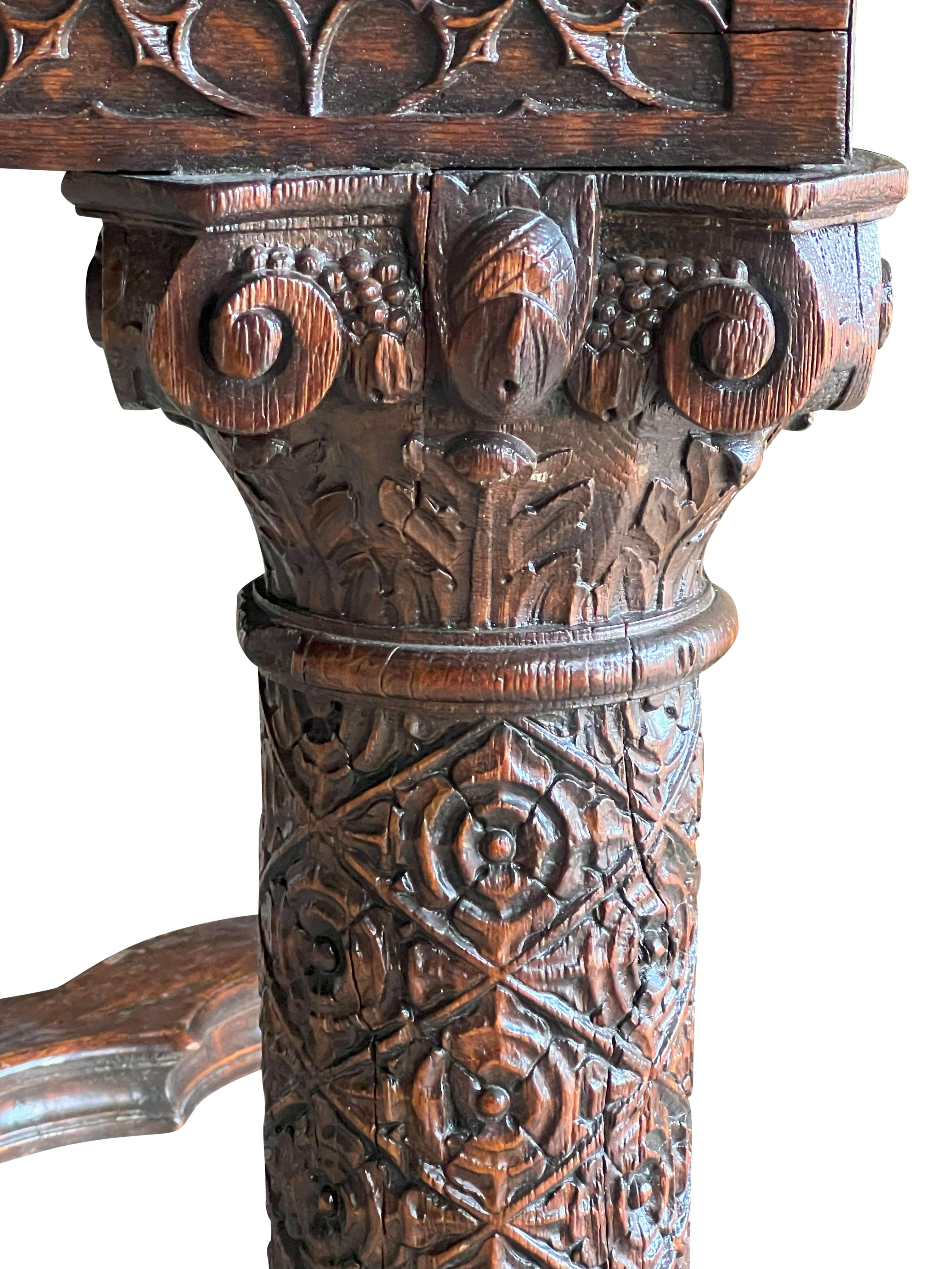 Gothic Revival Oak Draw Leaf Dining Table For Sale 5