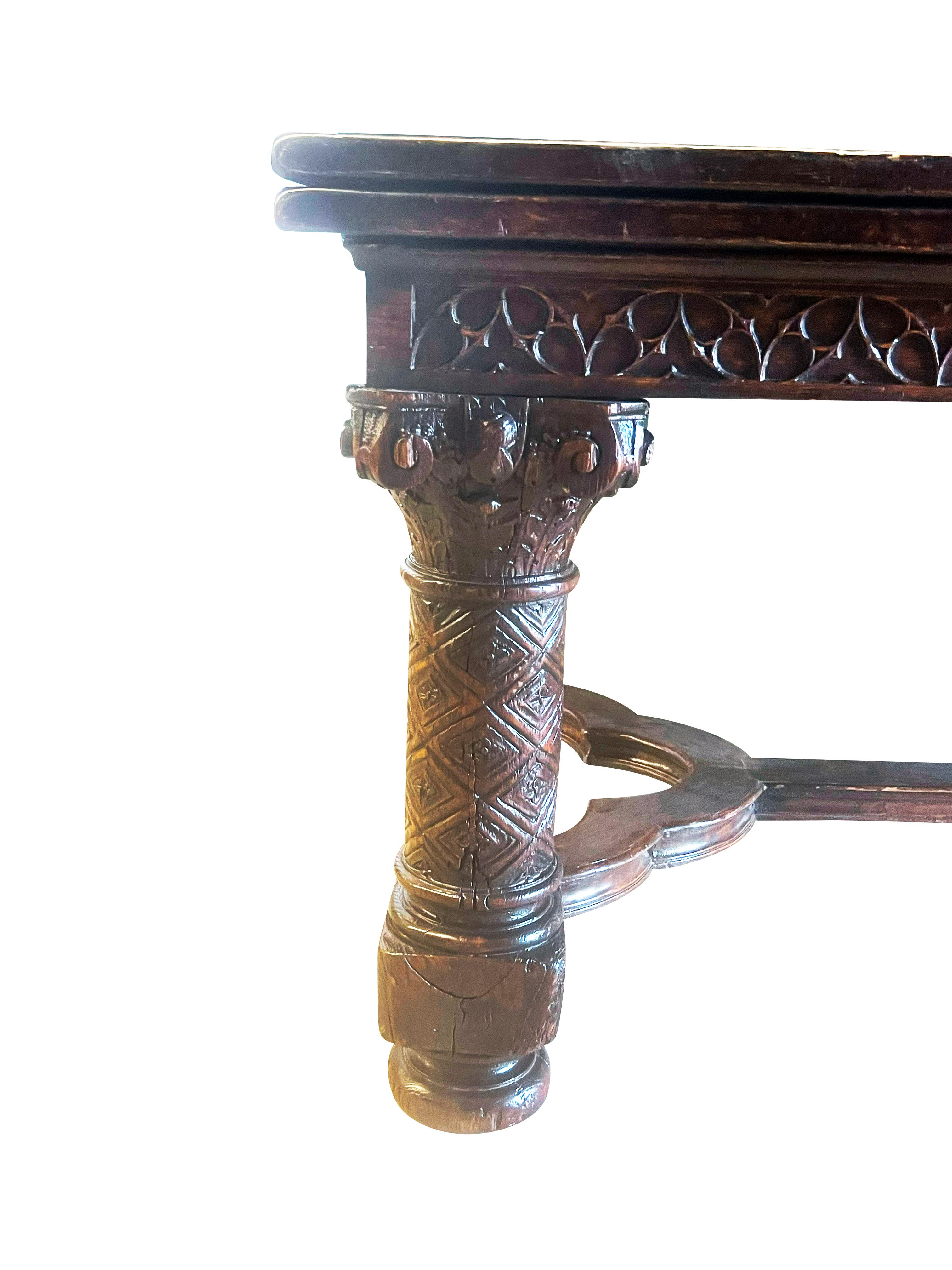 Gothic Revival Oak Draw Leaf Dining Table For Sale 7