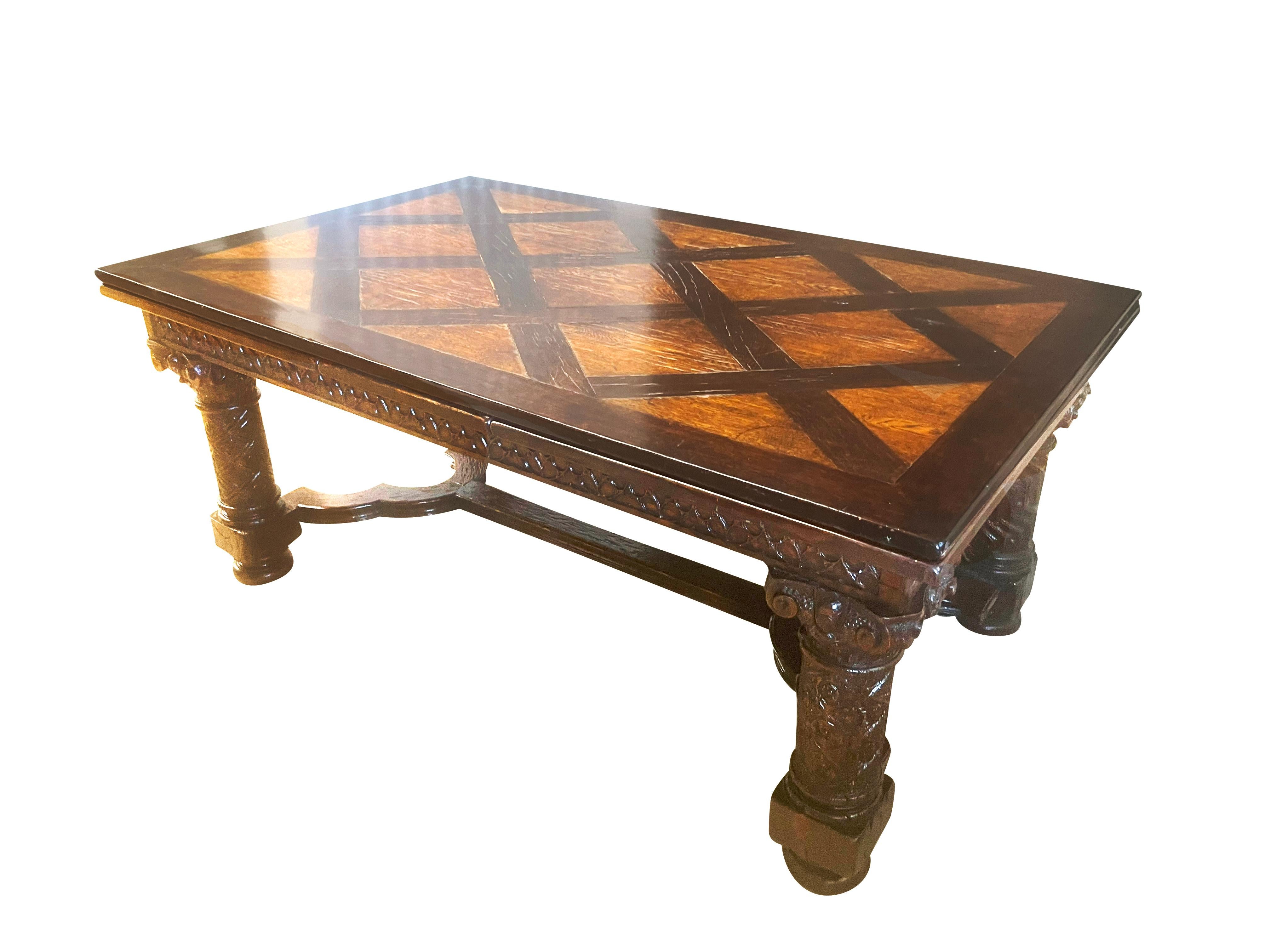 English Gothic Revival Oak Draw Leaf Dining Table For Sale