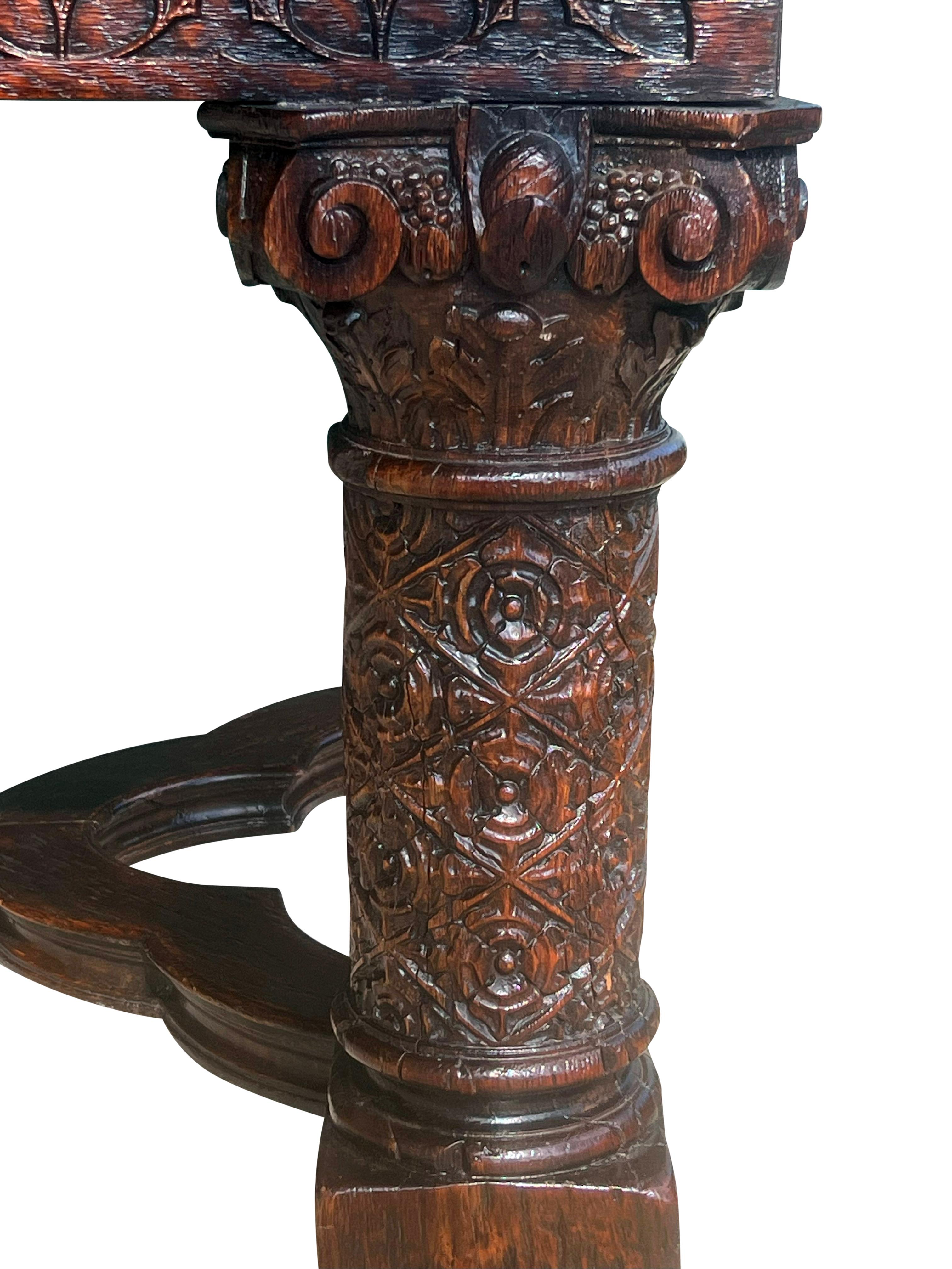 Gothic Revival Oak Draw Leaf Dining Table For Sale 1