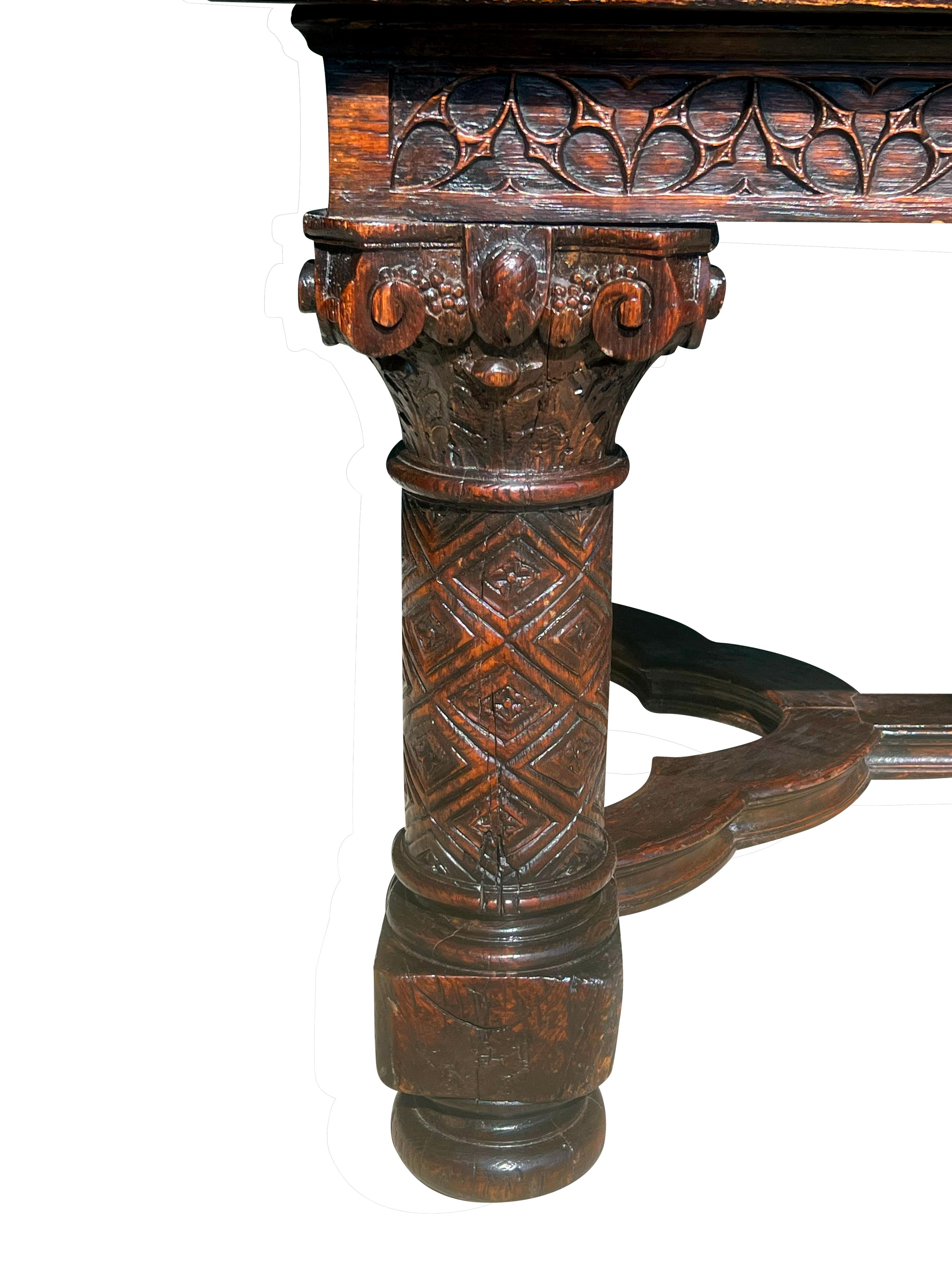Gothic Revival Oak Draw Leaf Dining Table For Sale 3