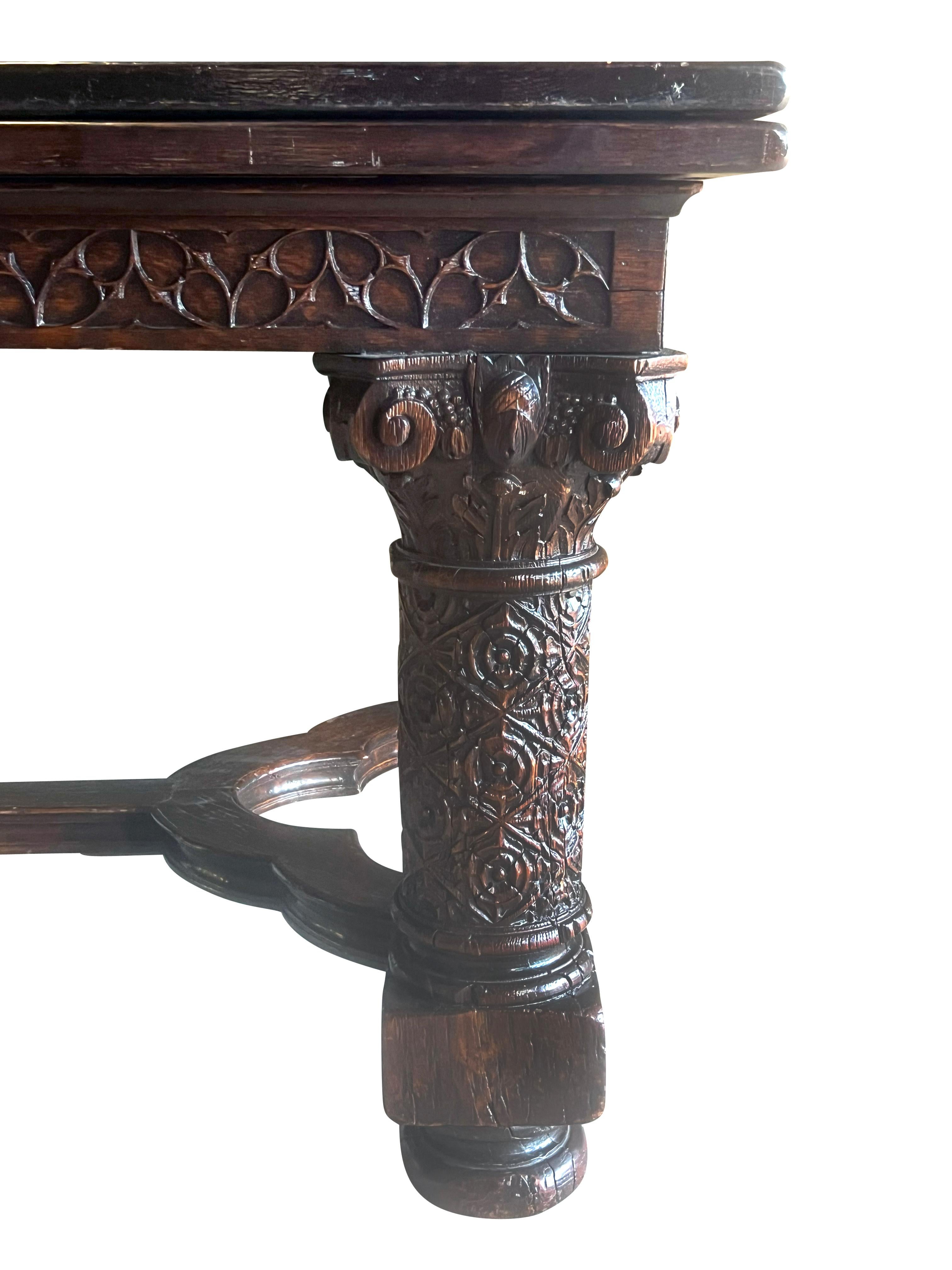 Gothic Revival Oak Draw Leaf Dining Table For Sale 4