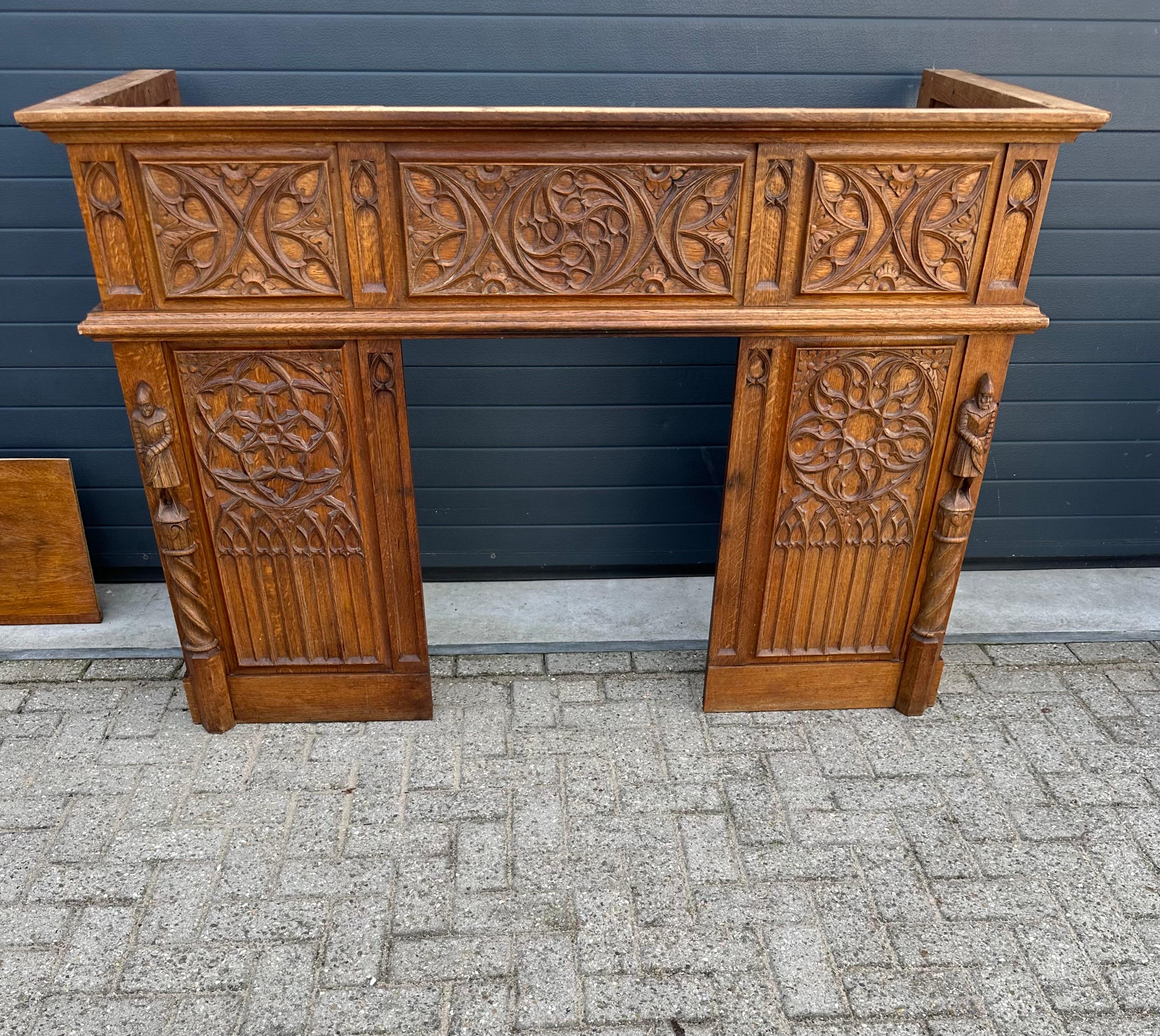 Wonderful Gothic Revival fire-place mantle surround with an amazing presence and patina.

If you like Gothic Revival furniture then we are certain you will like this quality made and quality carved, antique Gothic mantle. This fine and unique