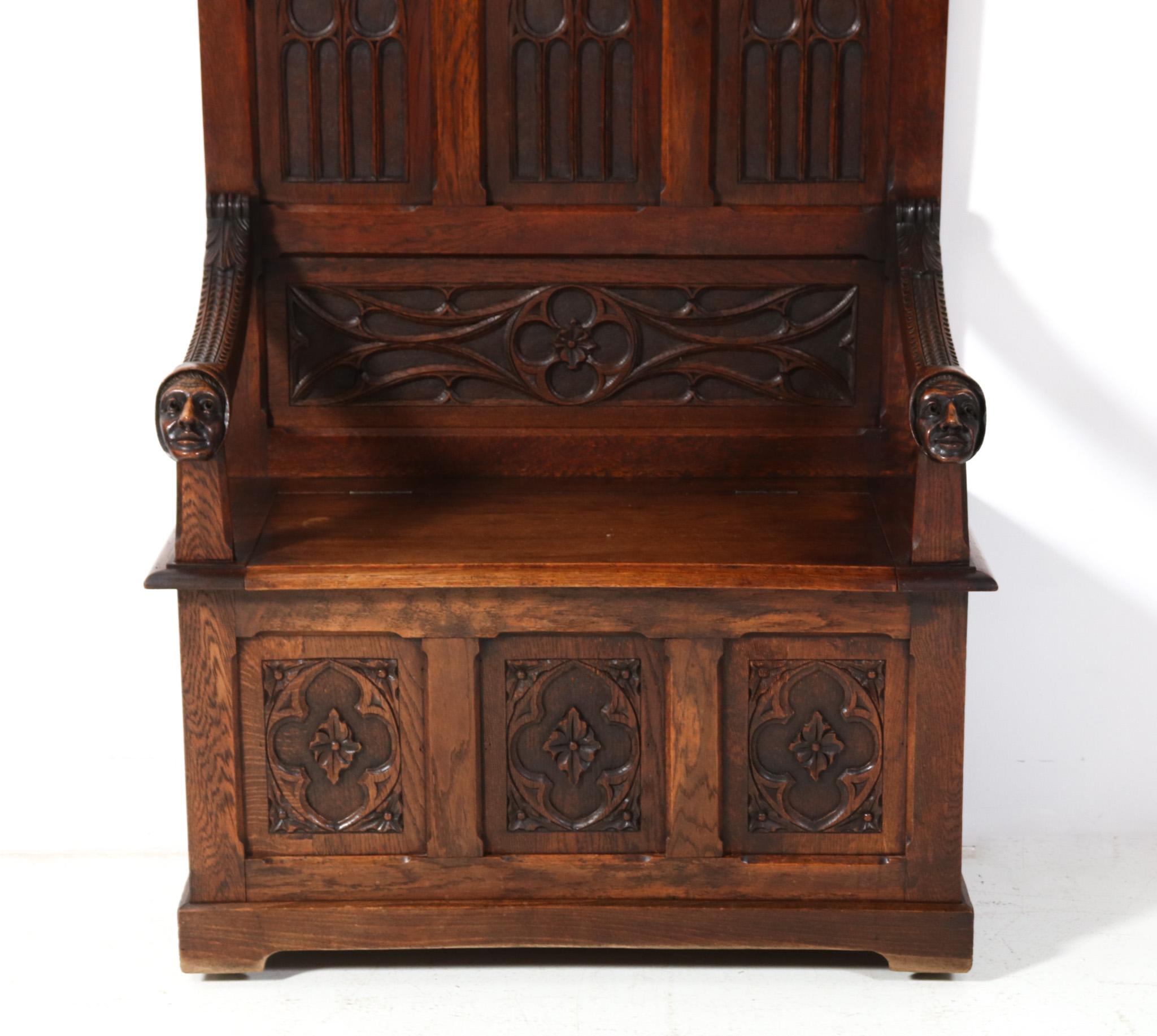 Early 20th Century Gothic Revival Oak Hall Bench, 1900s