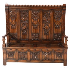 Used  Gothic Revival Oak High Back Hall Bench, 1900s