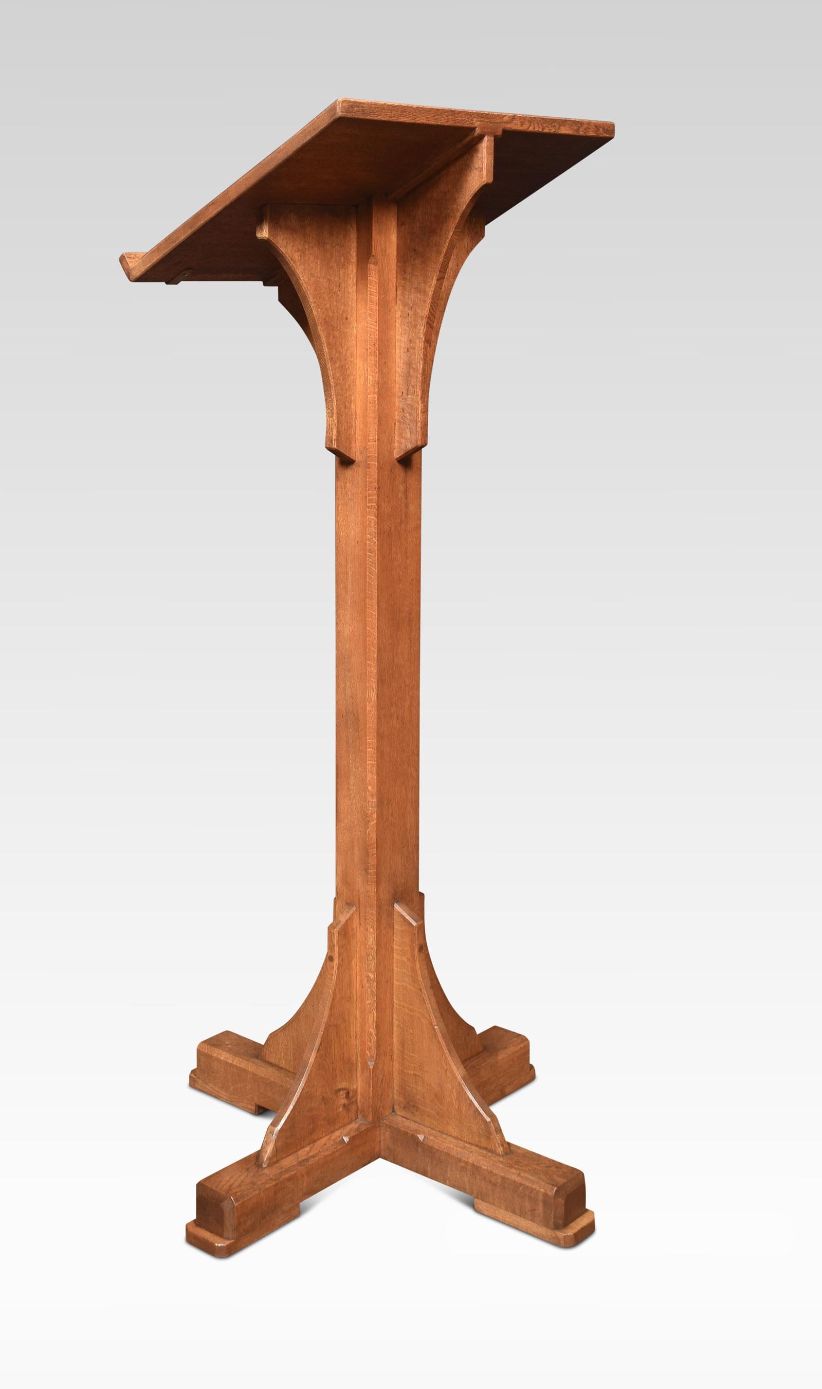 Oak lectern the bookrest, raised up on a square column and platform base.
Dimensions
Height 52.5 Inches
Width 25.5 Inches
Depth 25.5 Inches