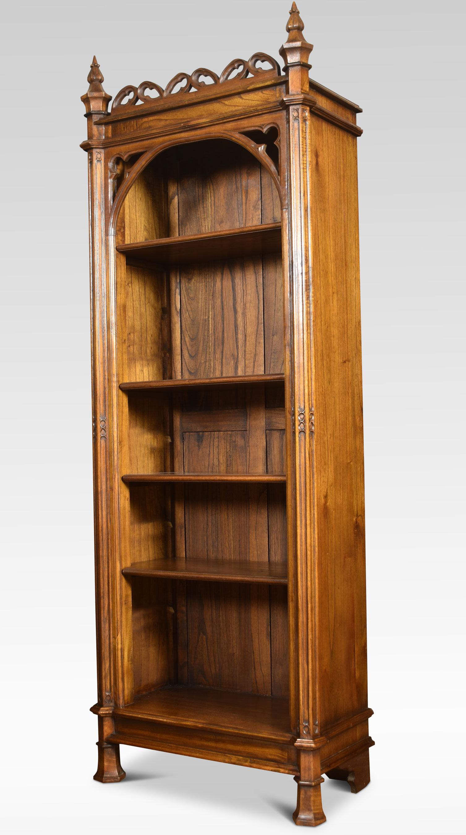20th Century Gothic Revival Oak Open Bookcase