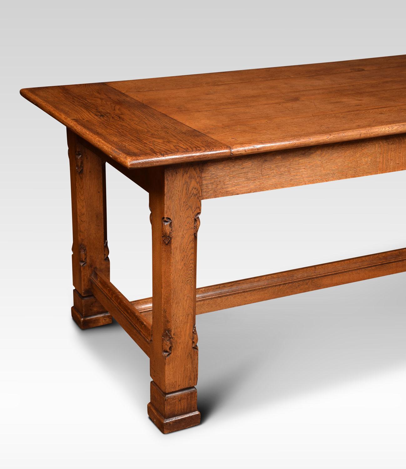 British Gothic Revival Oak Plank Top Refectory Table in the Manner of A. W. N. Pugin