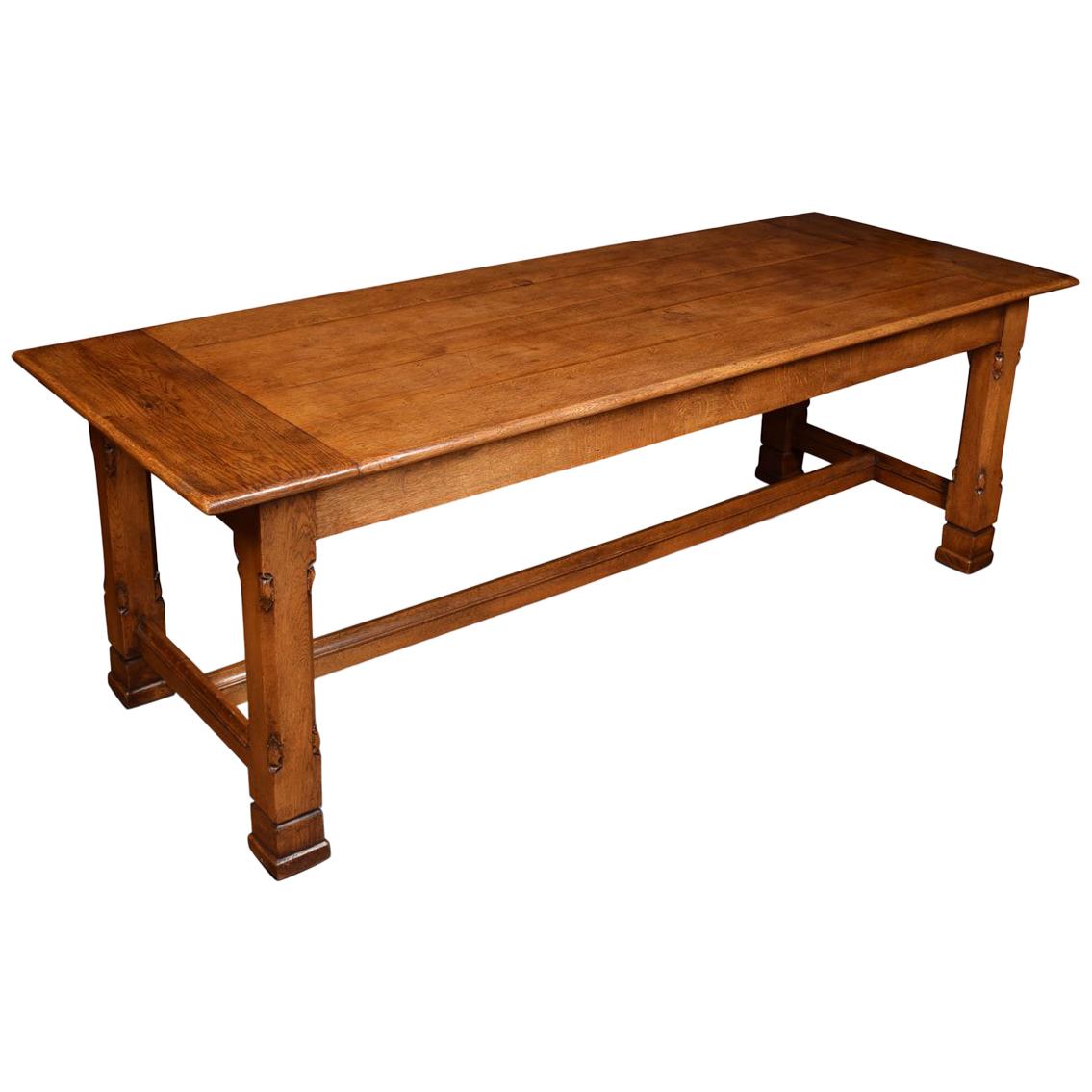 Gothic Revival Oak Plank Top Refectory Table in the Manner of A. W. N. Pugin