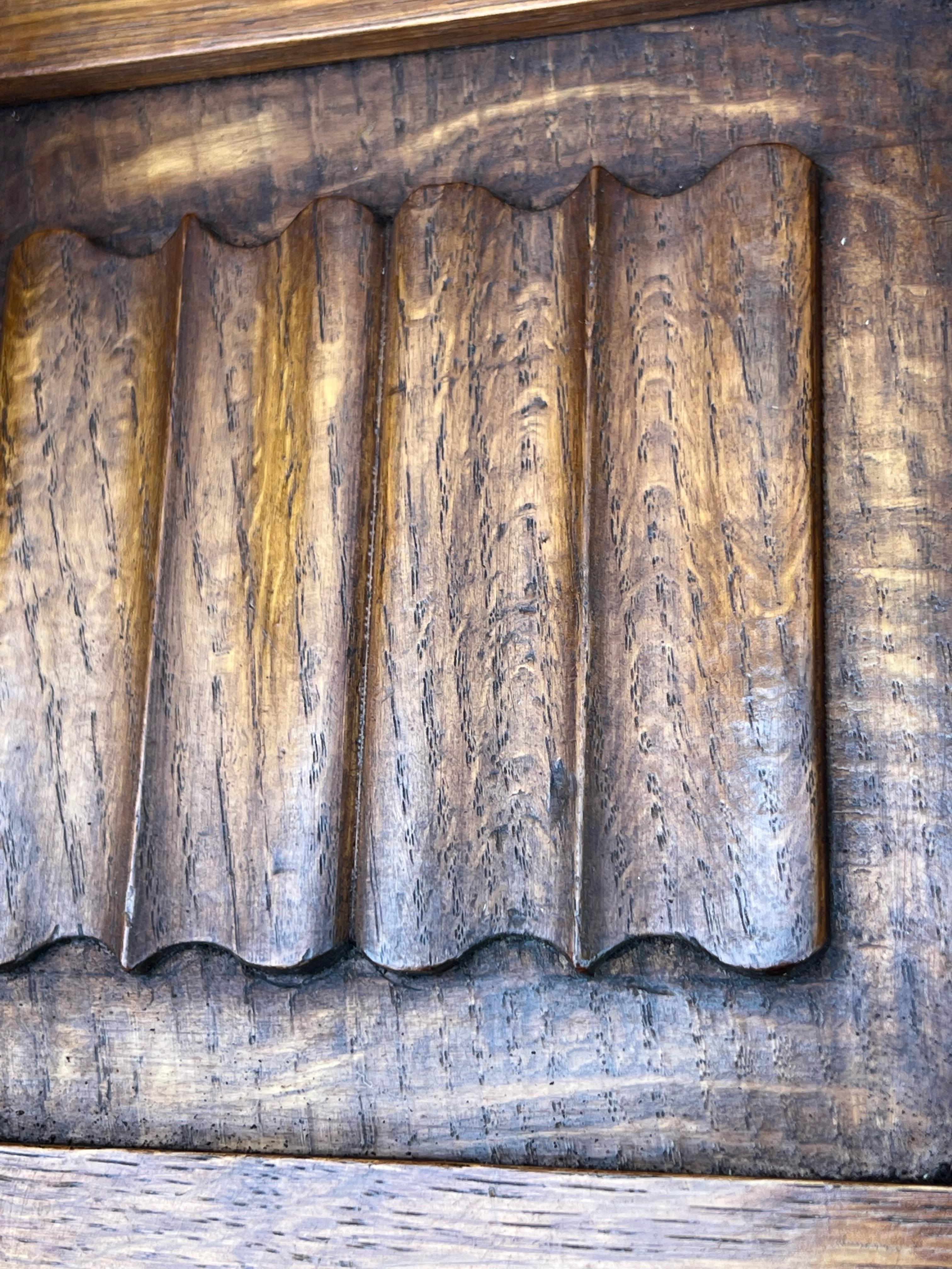 Gothic Revival Oak Wall Coat Rack wirh Stylish Church Window Panels & Iron Hooks 4
