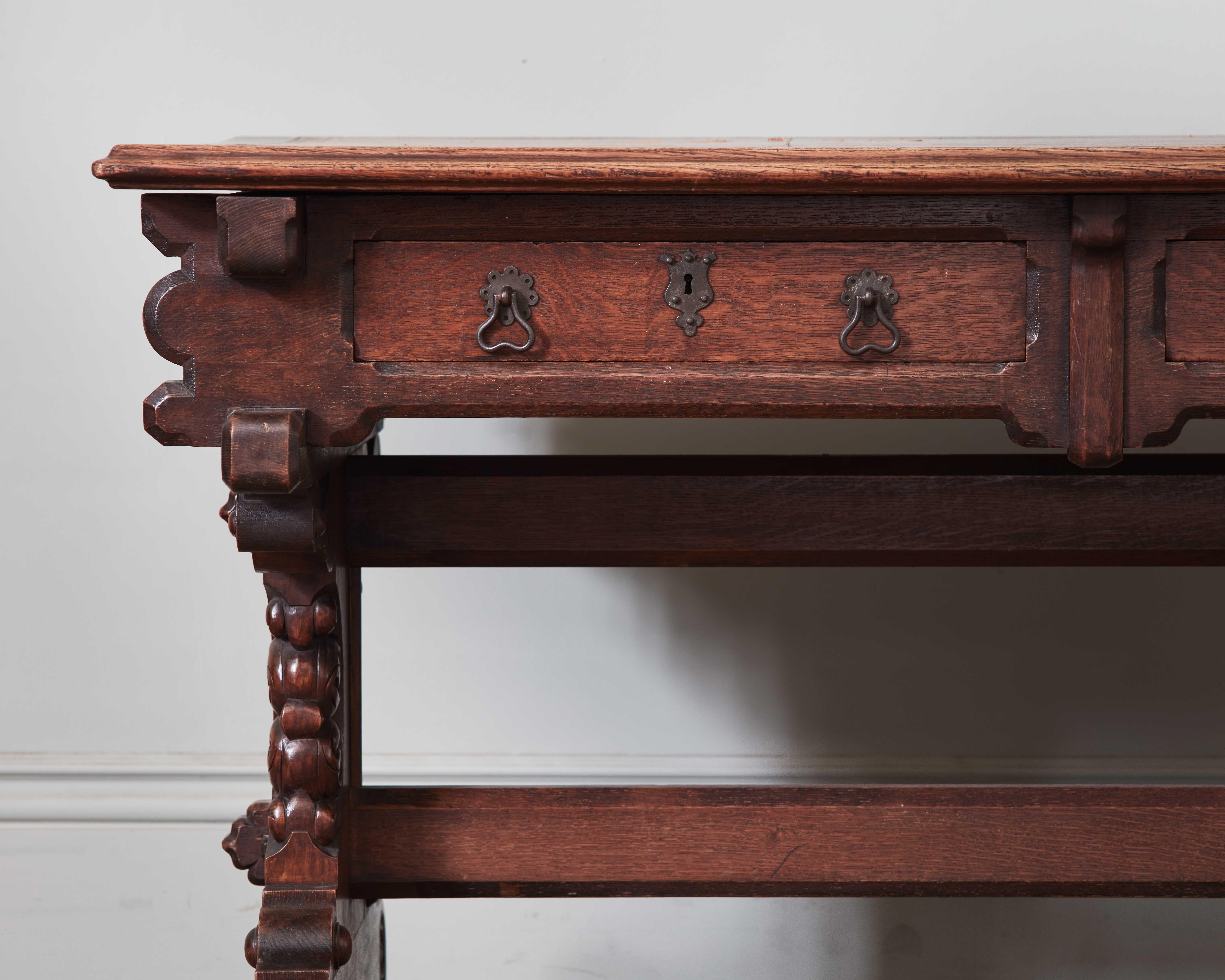 Gothic Revival Oak Writing Table by J. G. Crace, c.1850 In Good Condition For Sale In London, GB