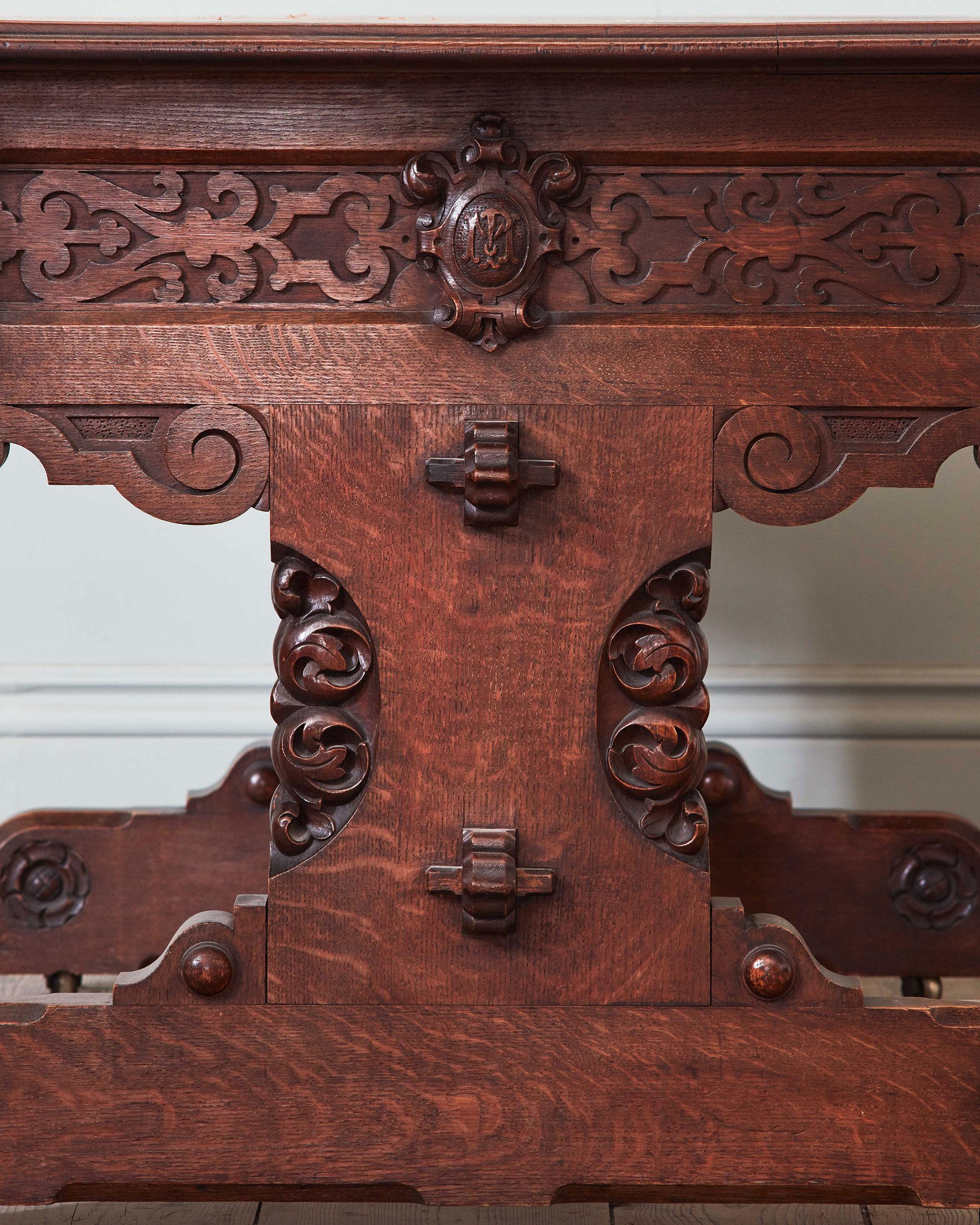 19th Century Gothic Revival Oak Writing Table by J. G. Crace, c.1850 For Sale