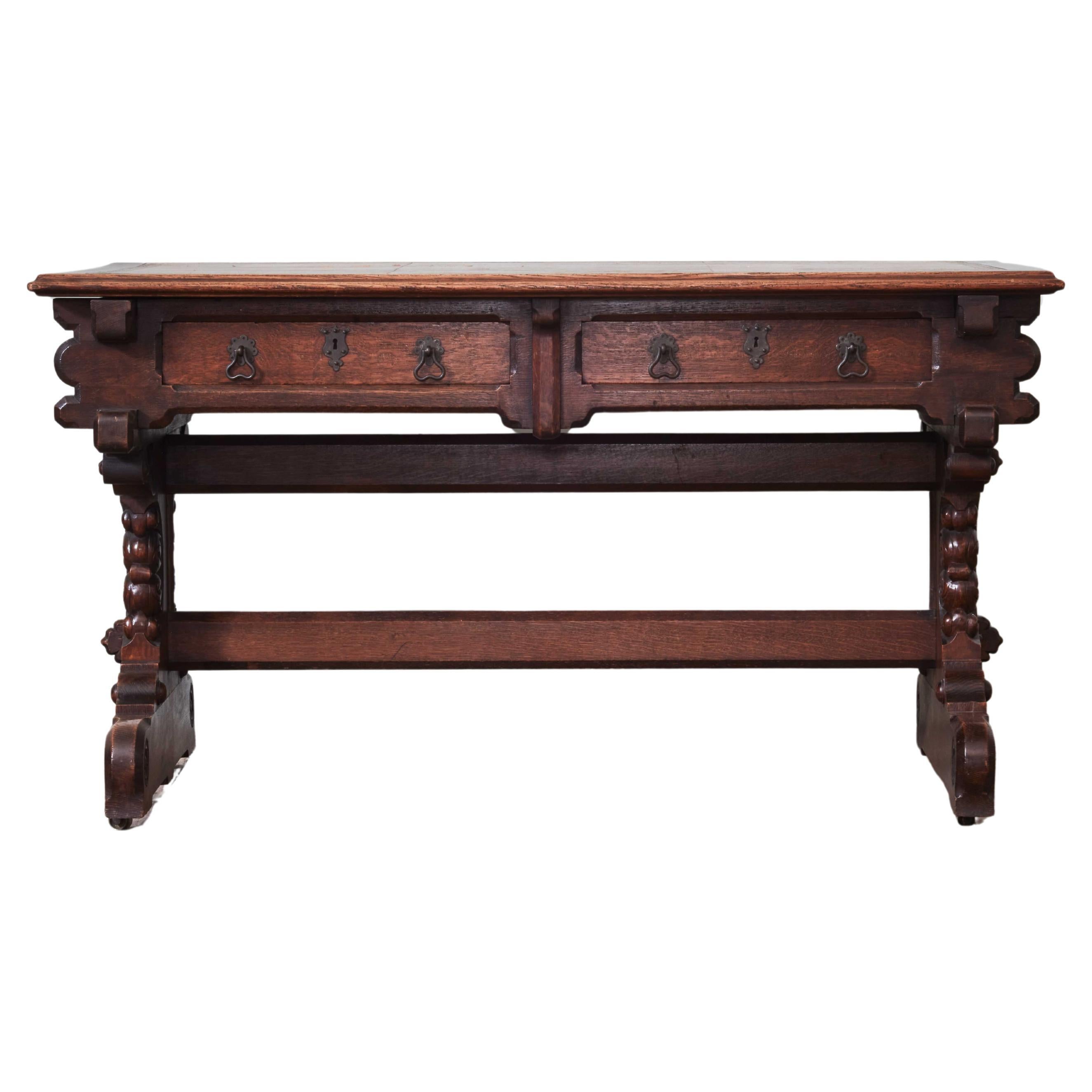 Gothic Revival Oak Writing Table by J. G. Crace, c.1850