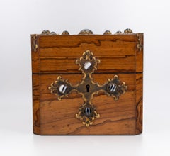 Gothic Revival Olive Wood With Banded Agate Cabochons Jewellery Casket Box Circa