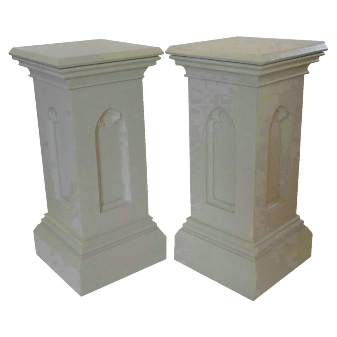 Gothic Revival Pair of Painted Oak Pedestals, United States, Late 19th Century