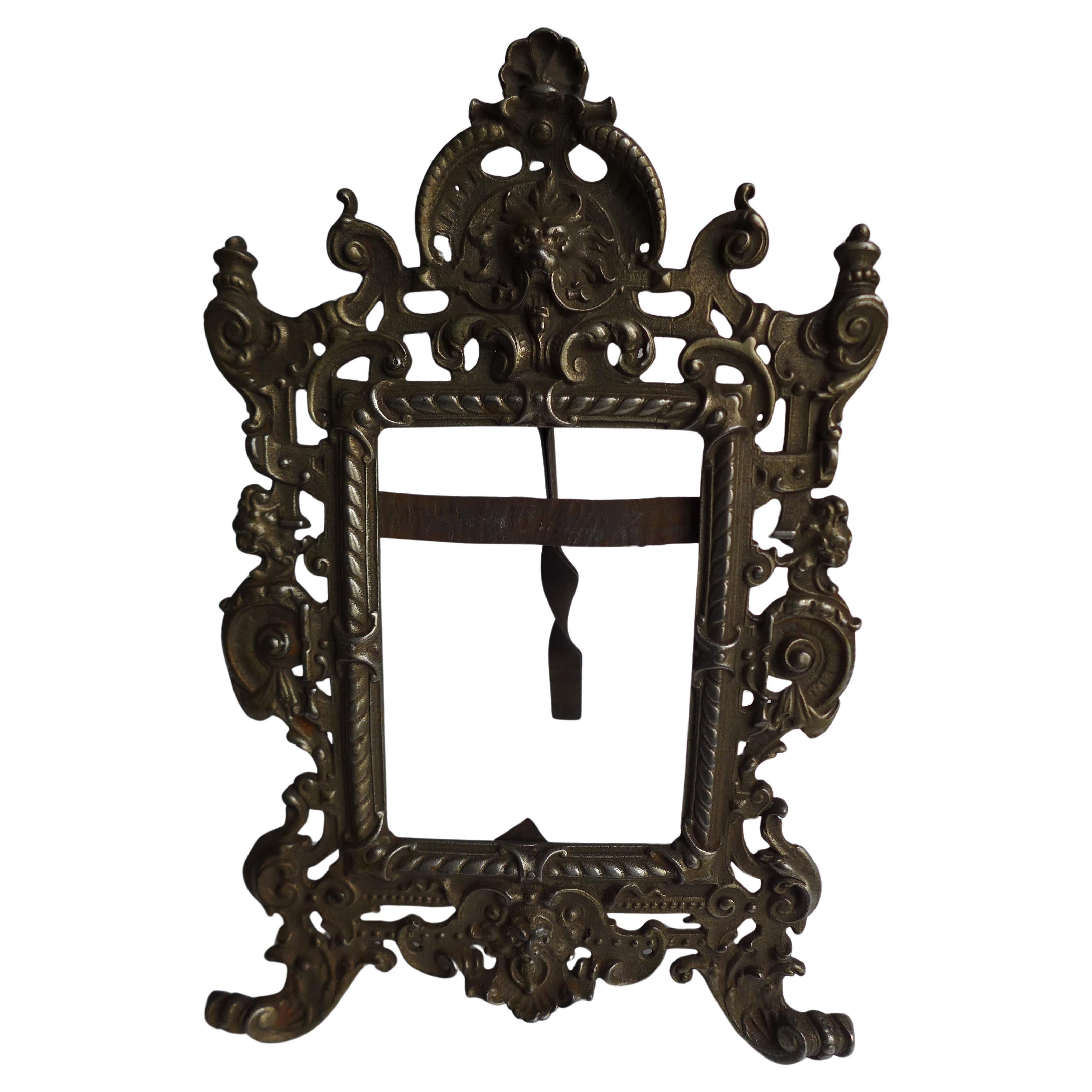 Gothic Revival Picture Frame in Nickel-Plated Iron with Lion Heads, circa 1870 For Sale
