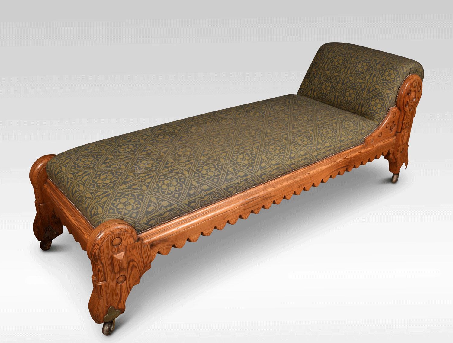 British Gothic Revival Pitch Pine Chaise Lounge