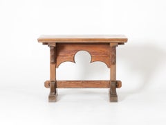 Gothic Revival Pitch Pine Trestle Table, English Late 19th Century