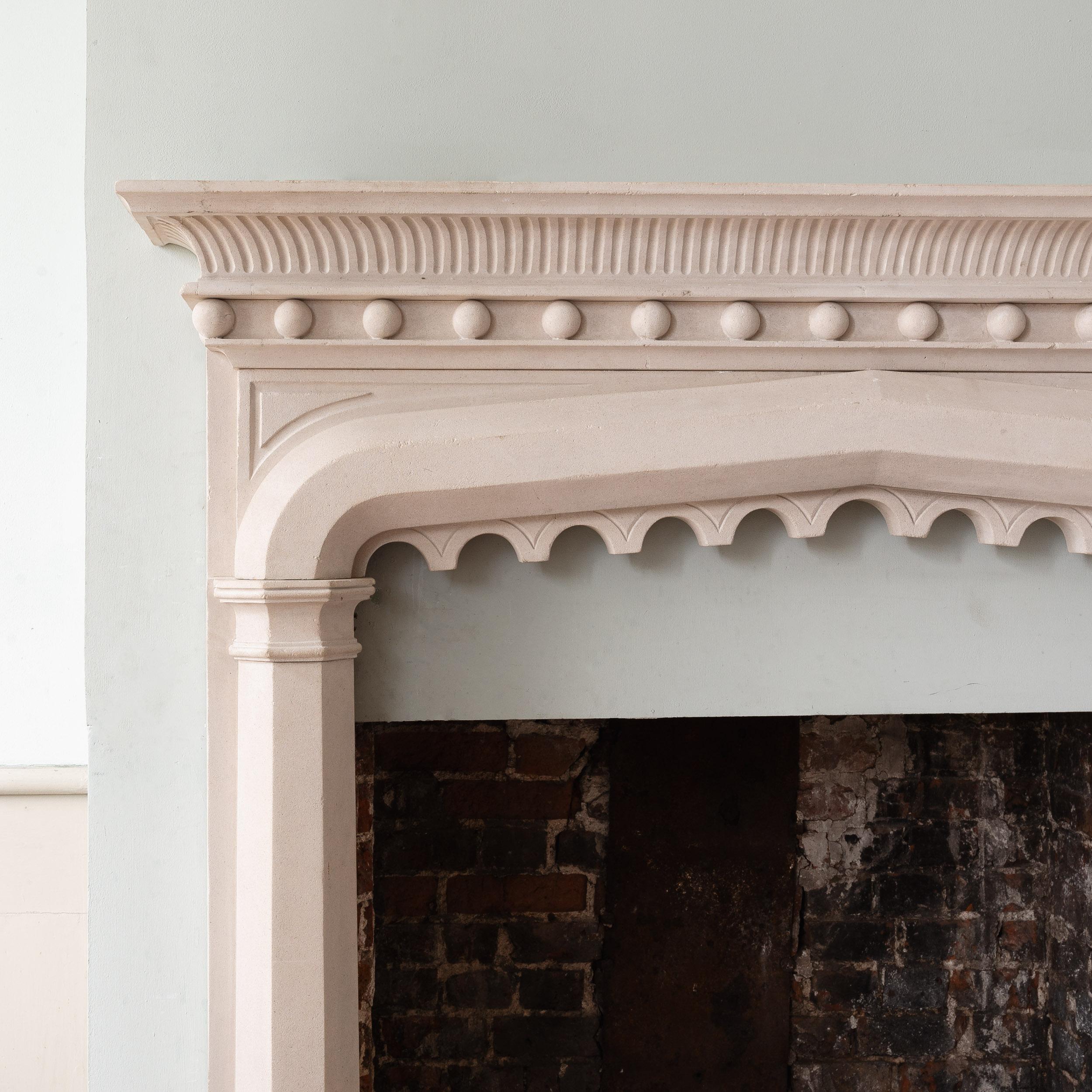 British Gothic Revival Portland Stone Chimneypiece