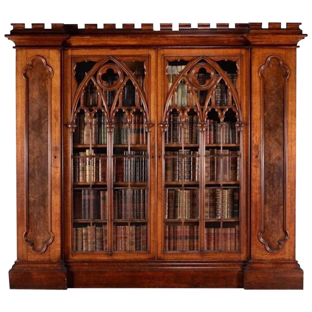 Exceptional and Exquisite Gothic Revival Pugin Pollard Oak Cabinet Bookcase For Sale