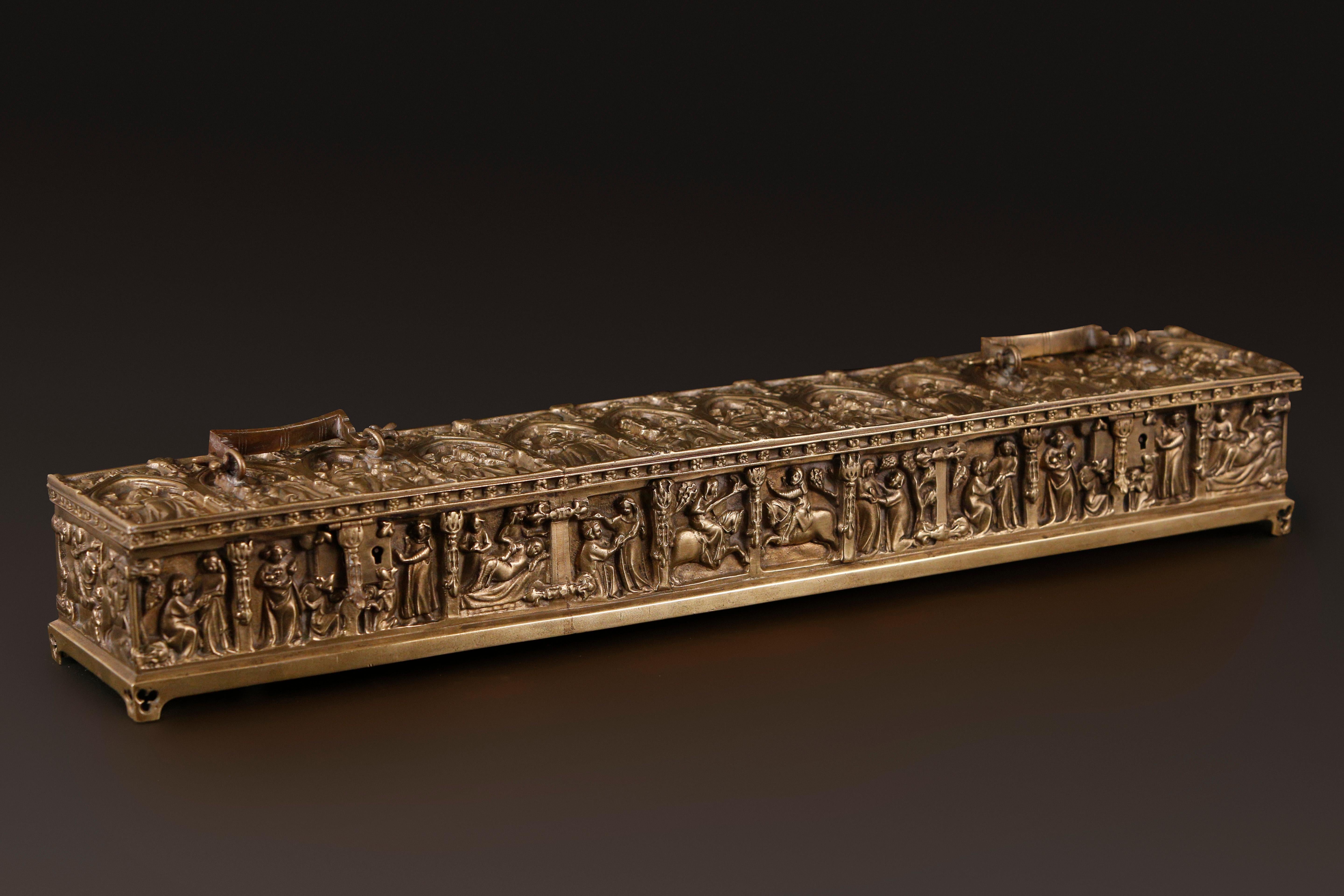 Gothic Revival Religious Ecclesiastical Bronze Chest Casket Jewelry Box For Sale 2