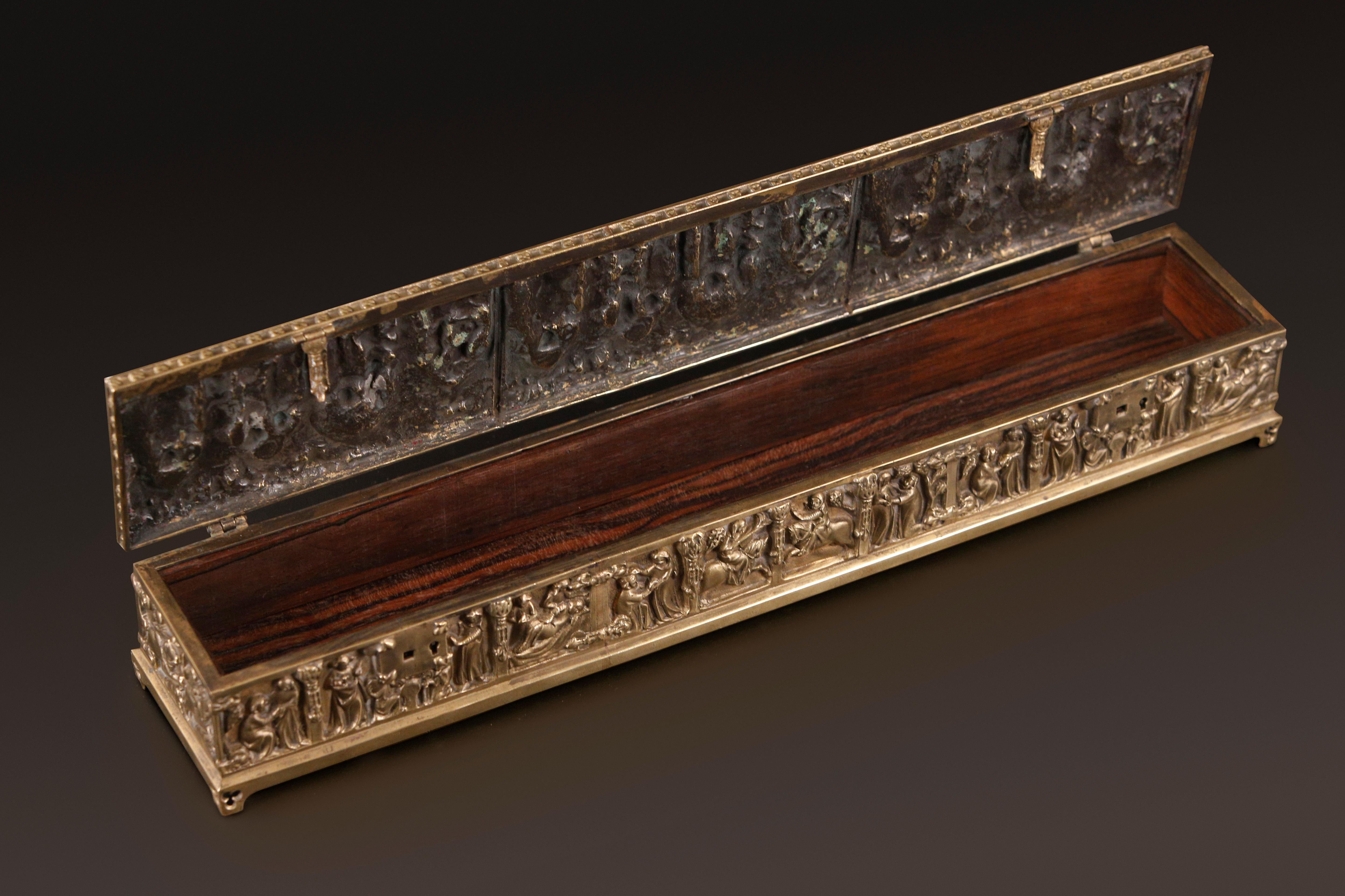 Gothic Revival Religious Ecclesiastical Bronze Chest Casket Jewelry Box For Sale 3