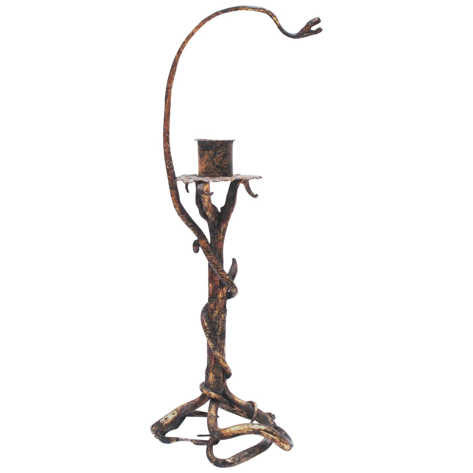 Gothic Revival Sculptural Snake Table Candelabra or Candle Holder, 1910s For Sale