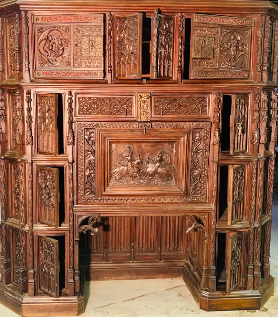 Gothic Revival walnut secretary desk, France. 
This piece is designed after 