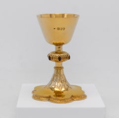 Gothic Revival Sterling Silver Gilt & Stone Set Chalice By Carl Krall London