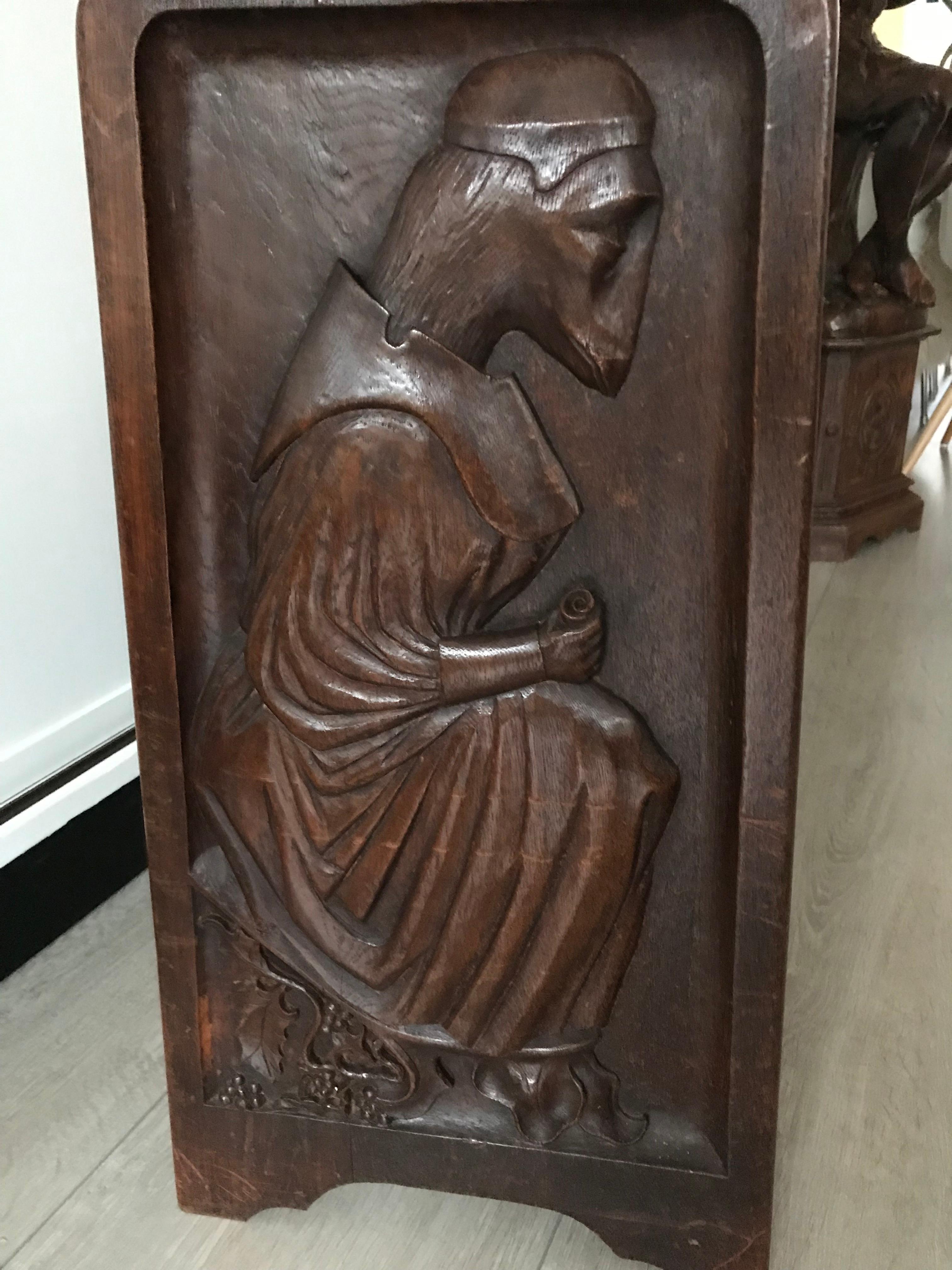 Hand-Carved Gothic Revival Stool, Bench with Hand Carved Sheep and Wolve Biblical Sculptures